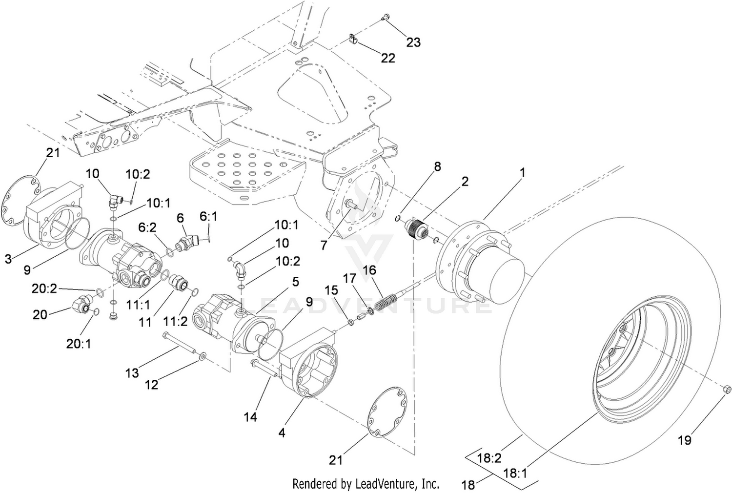 Front Wheel, Brake and Hydraulic Drive Assembly