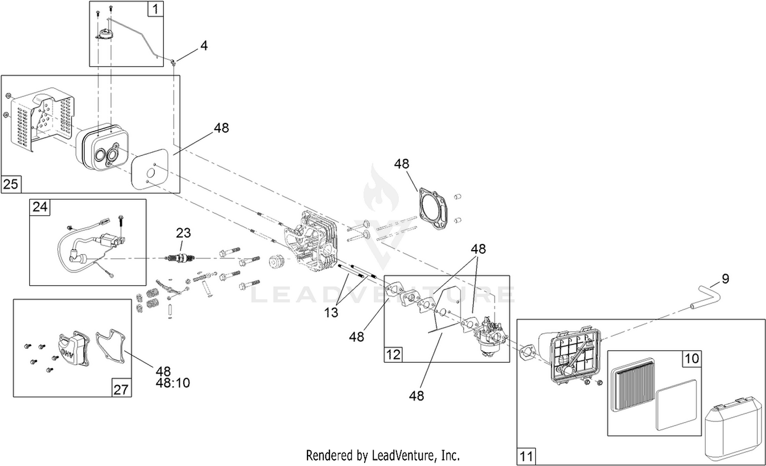 Carburetor, Muffler, Air Cleaner and Valve Cover Assembly