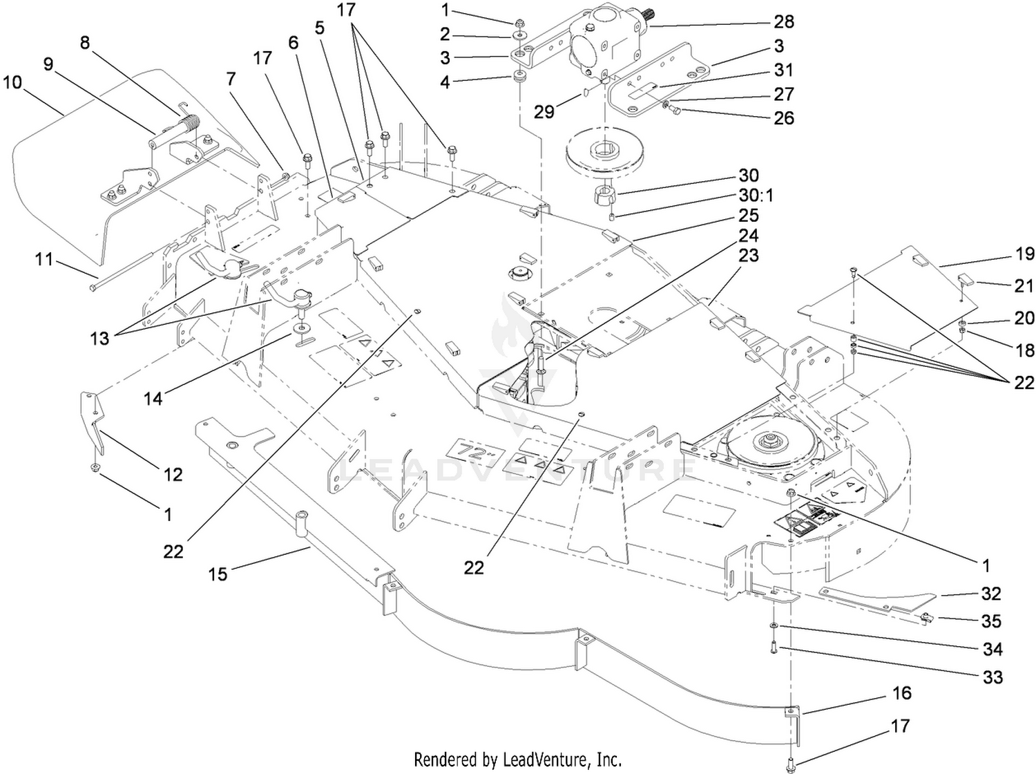 Gearbox, Baffle and Cover Assembly