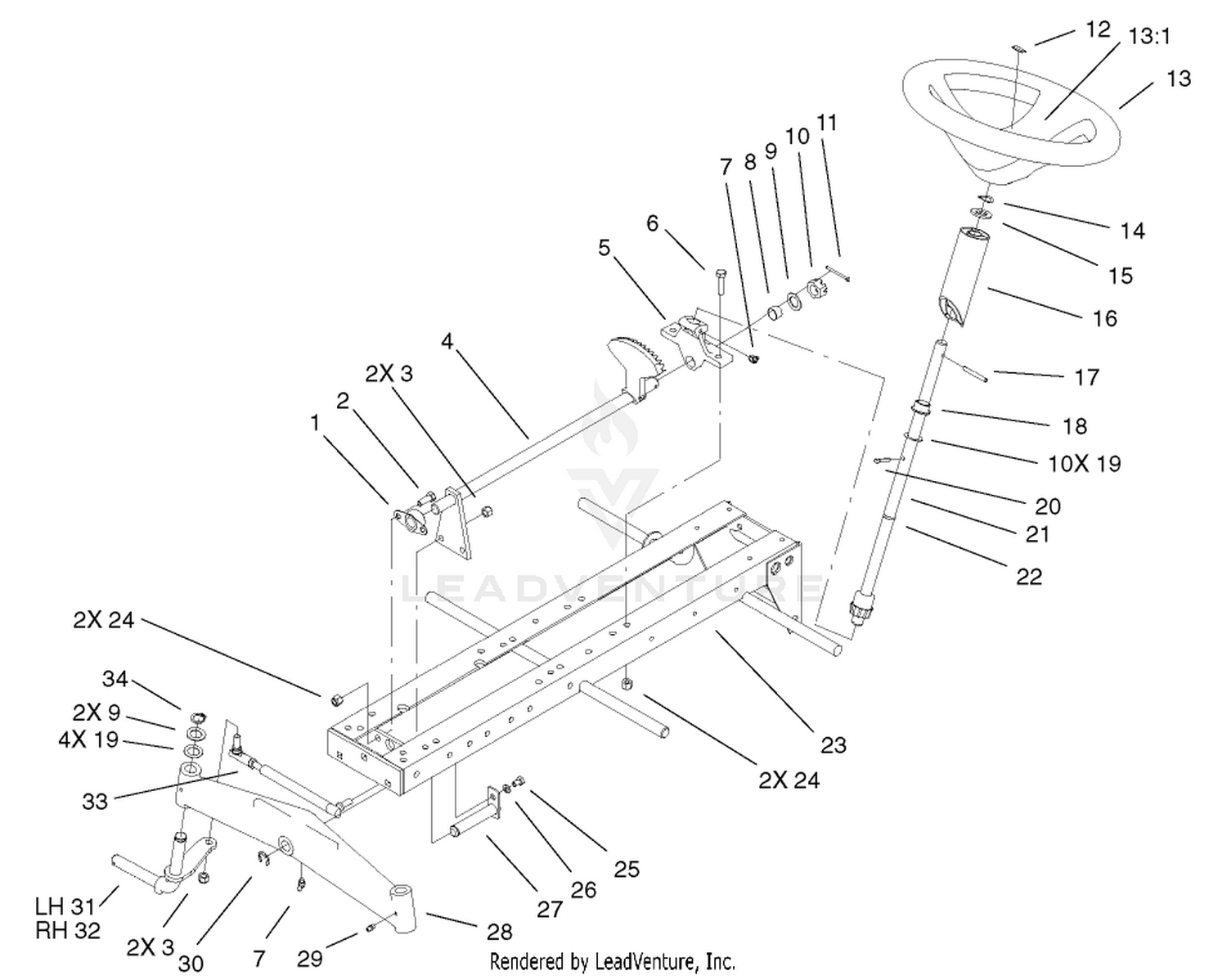 Frame, Axle, and Steering Assembly