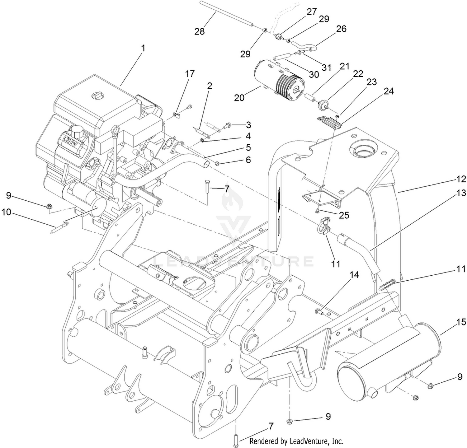 Engine and Muffler Assembly
