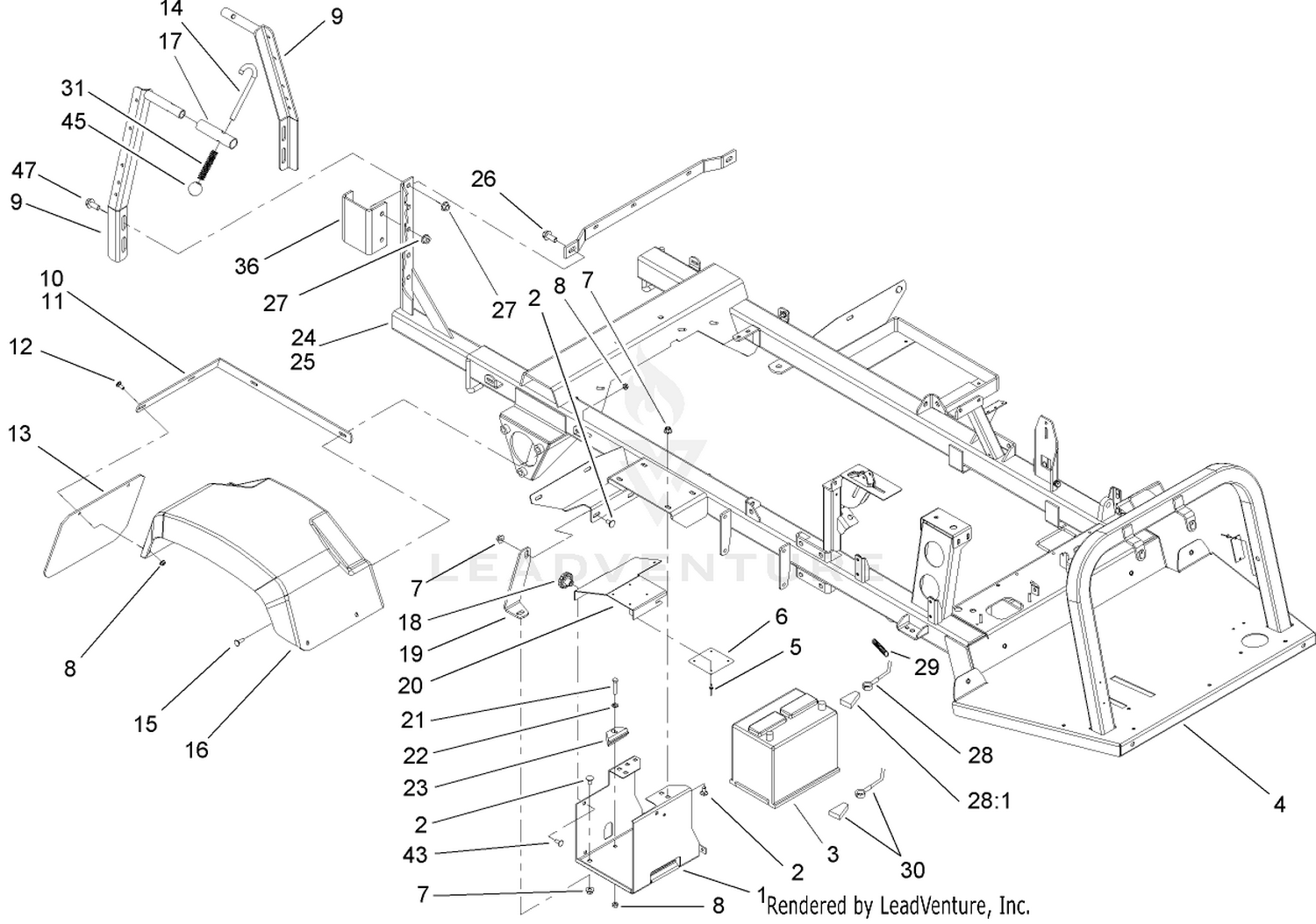 Rear Fender and Battery Mount Assembly