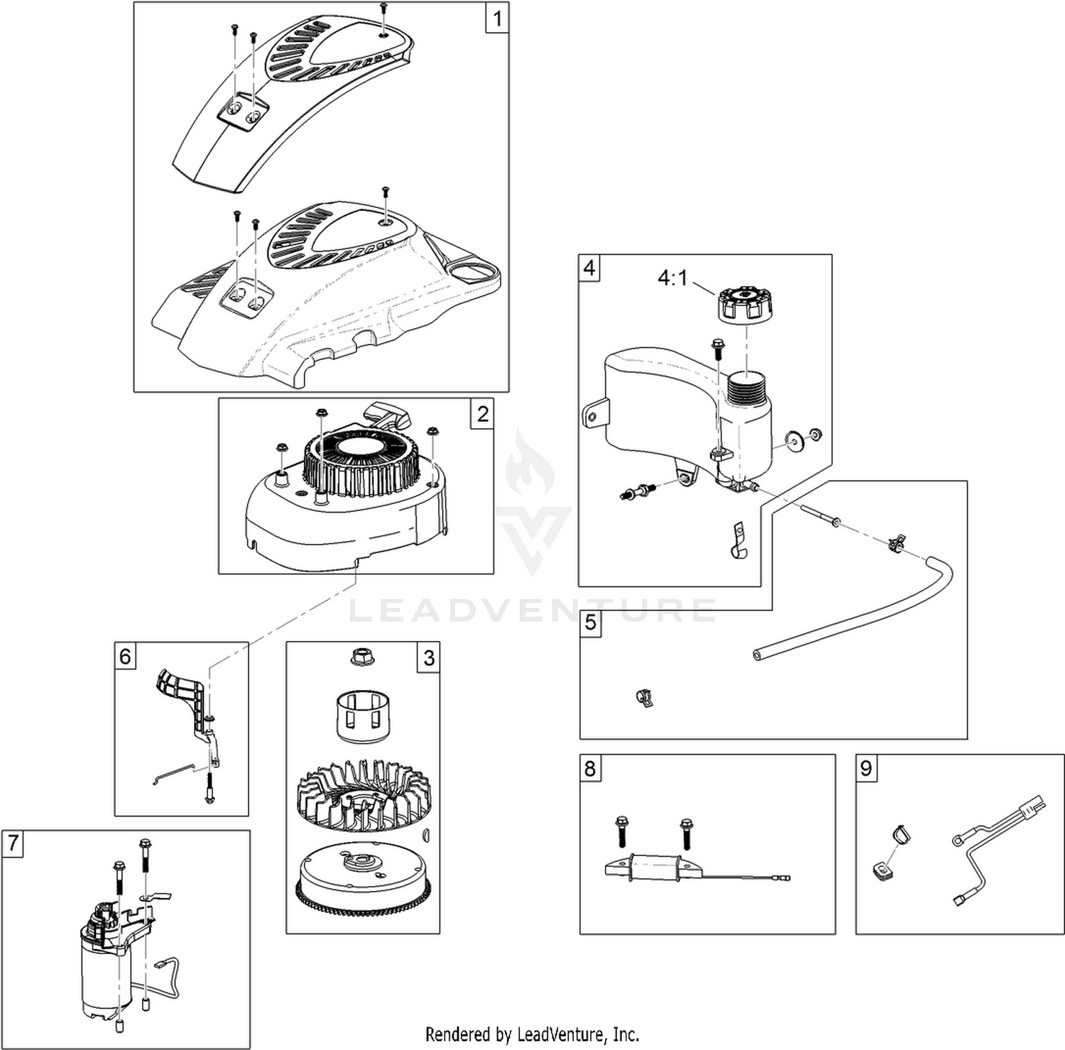 Shroud, Flywheel and Fuel Tank Assembly