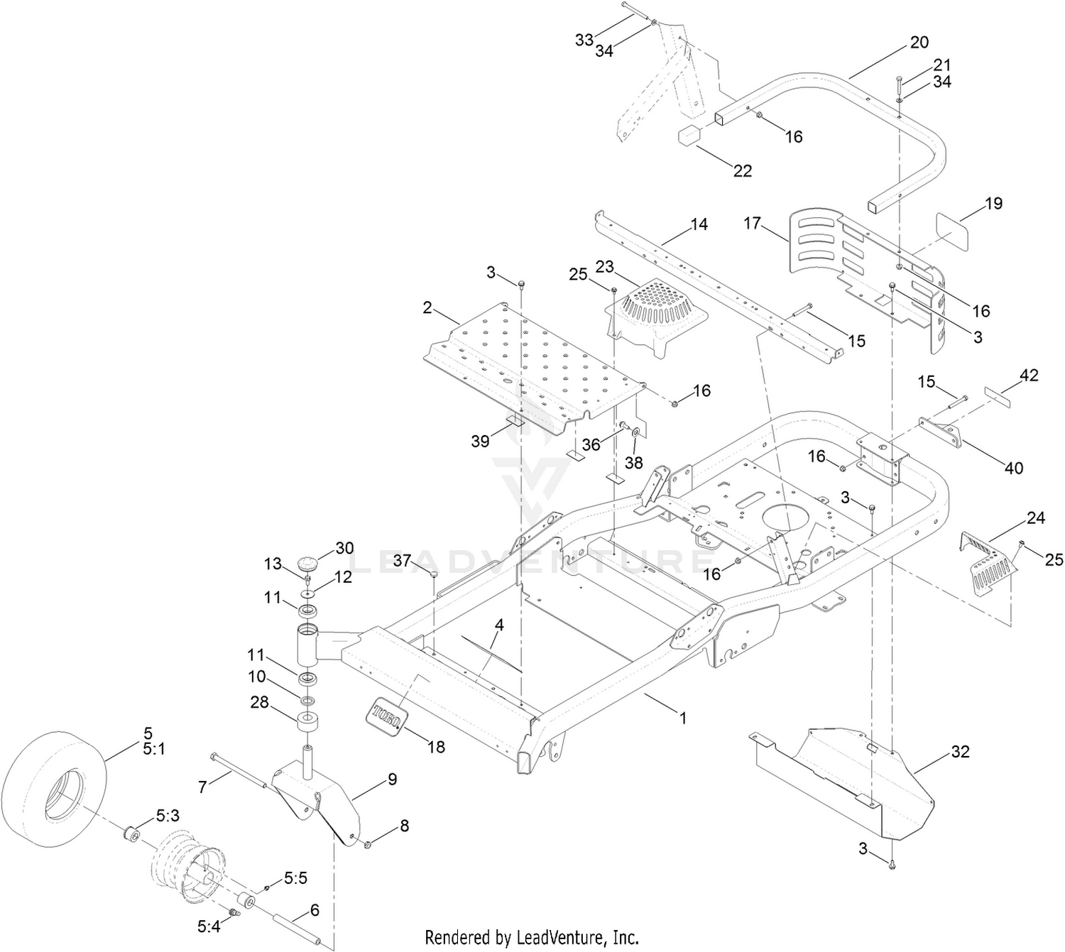 Frame, Front Axle and Caster Wheel Assembly