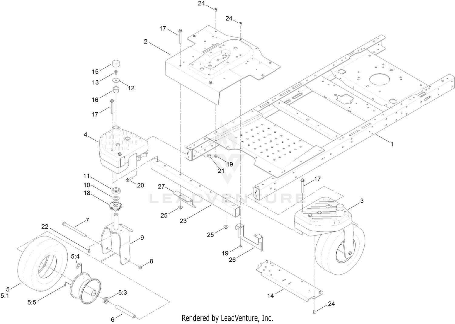 Frame, Front Axle and Caster Wheel Assembly