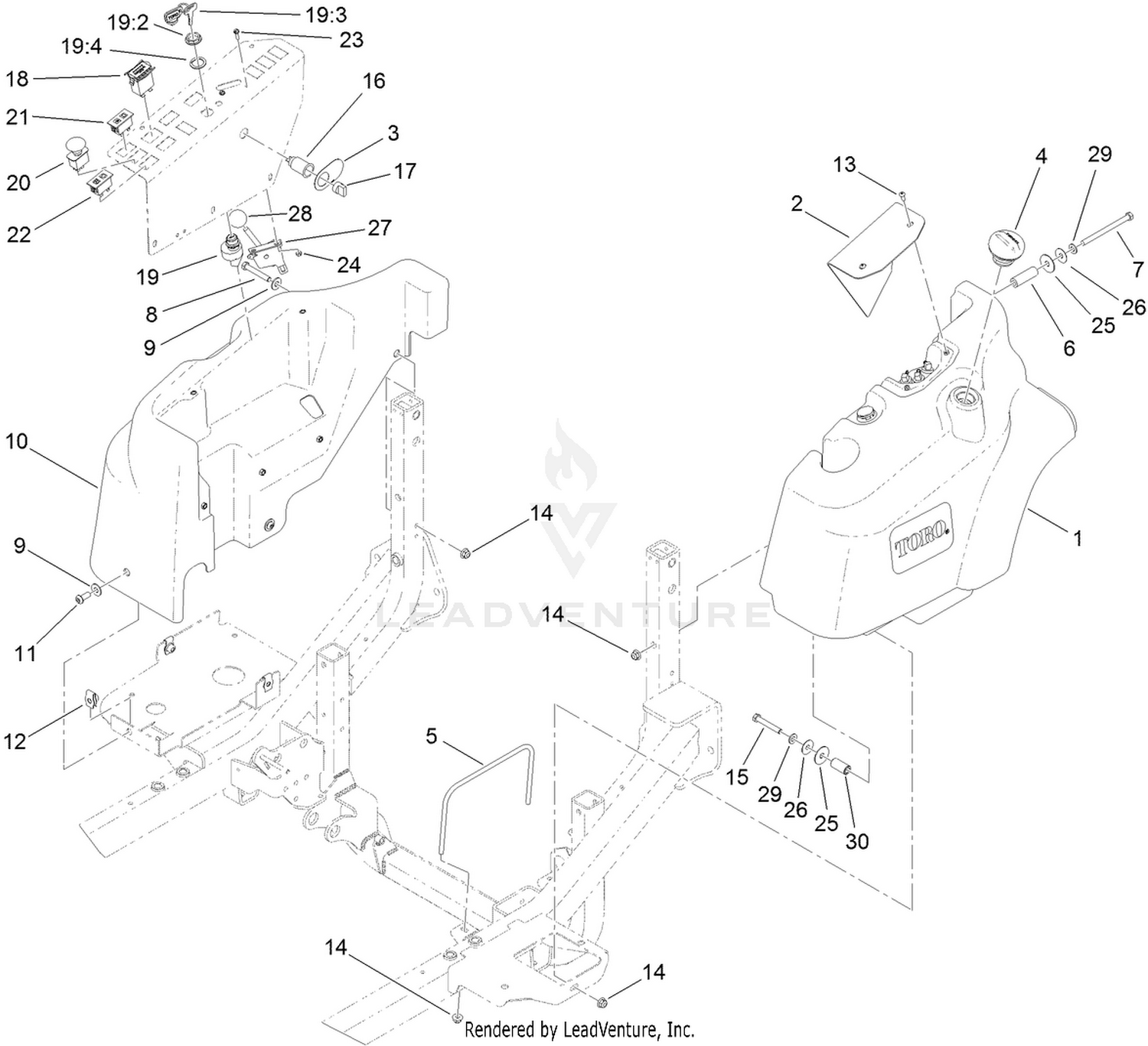 Fuel Tank and Control Panel Component Assembly