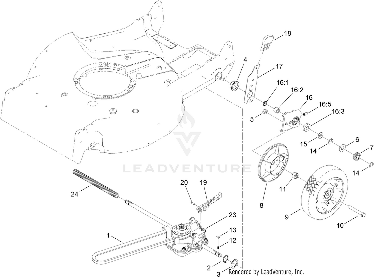 Transmission, Rear Wheel and Height-of-Cut Assembly
