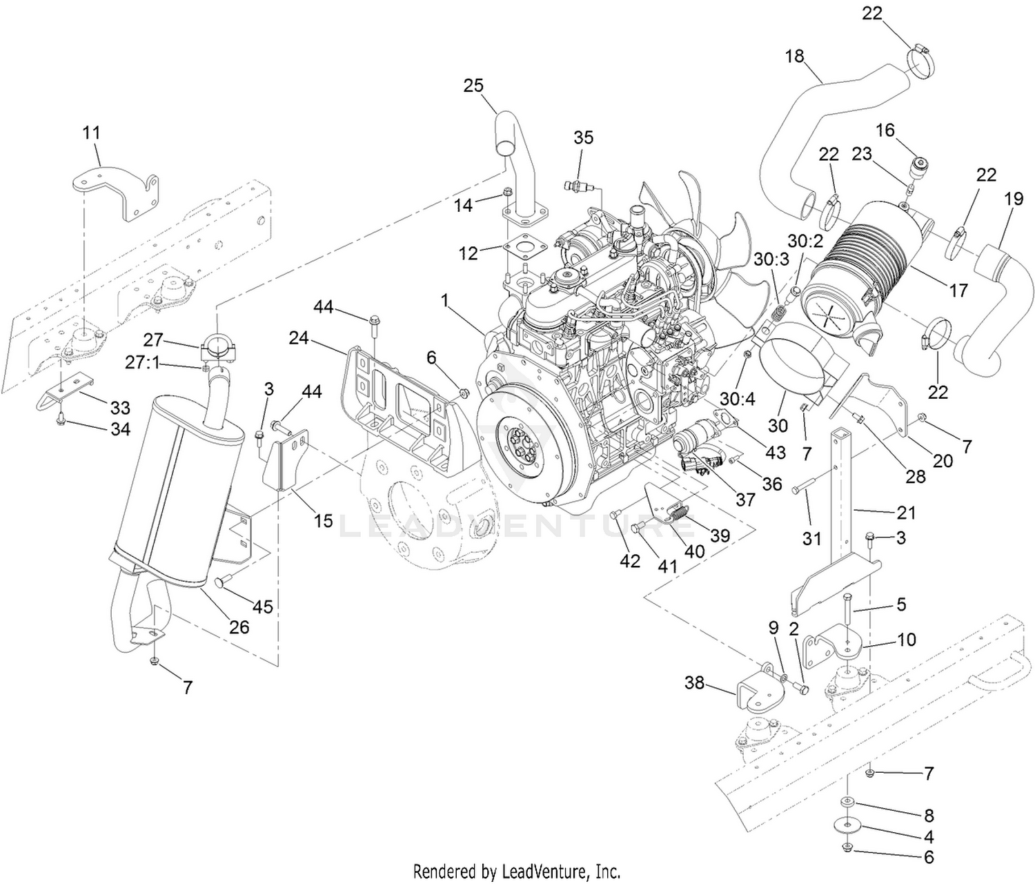 Engine, Air Cleaner and Muffler Assembly