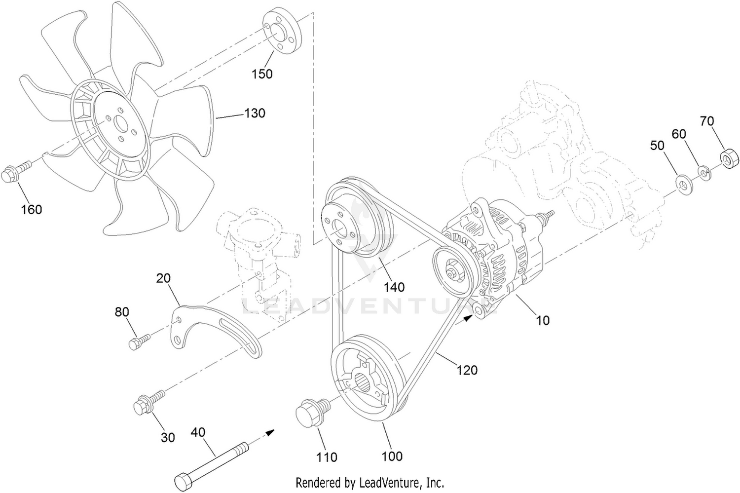 Alternator, Pulley and Fan Assembly