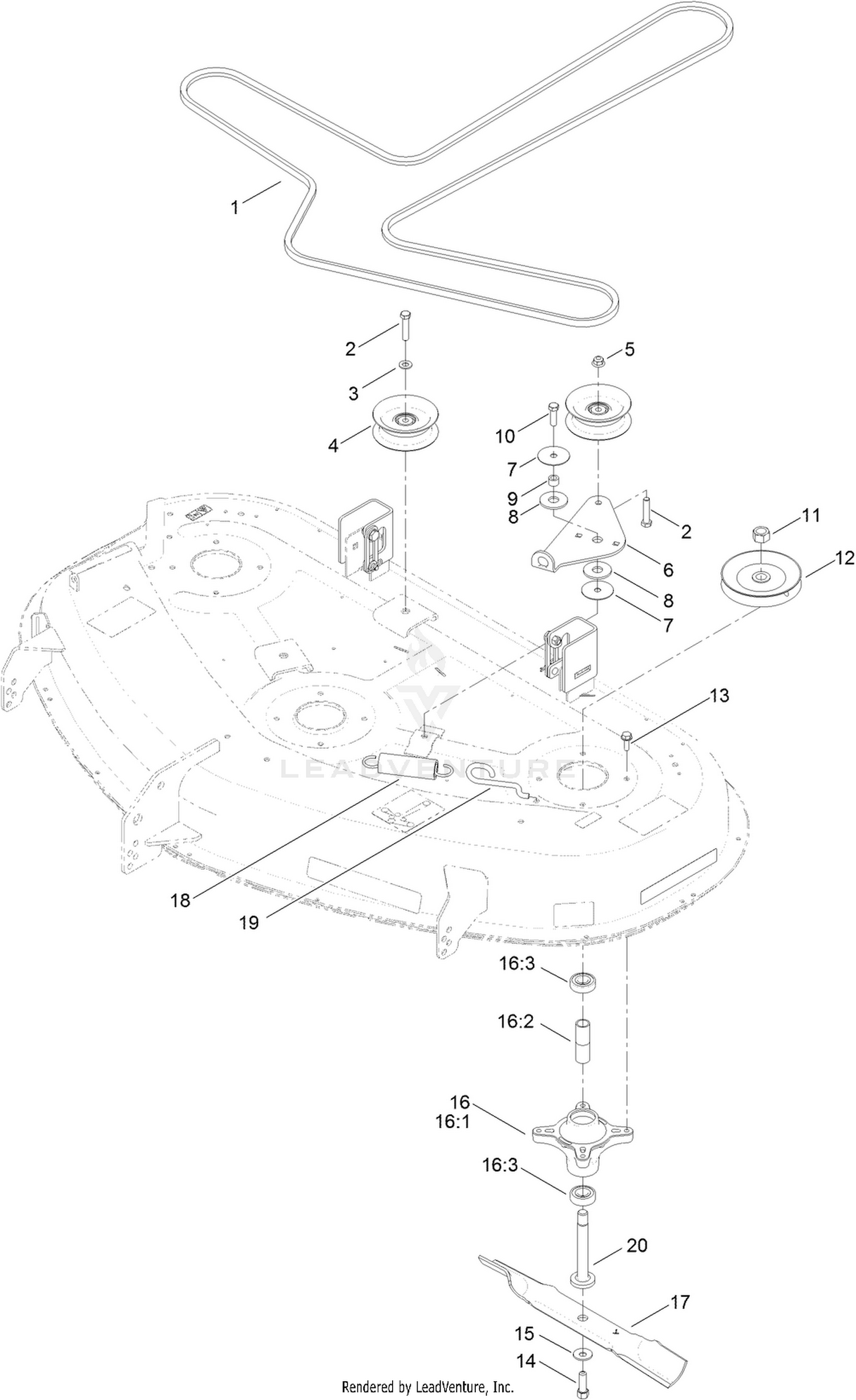 50 Inch Deck, Belt and Mulch Blade Assembly