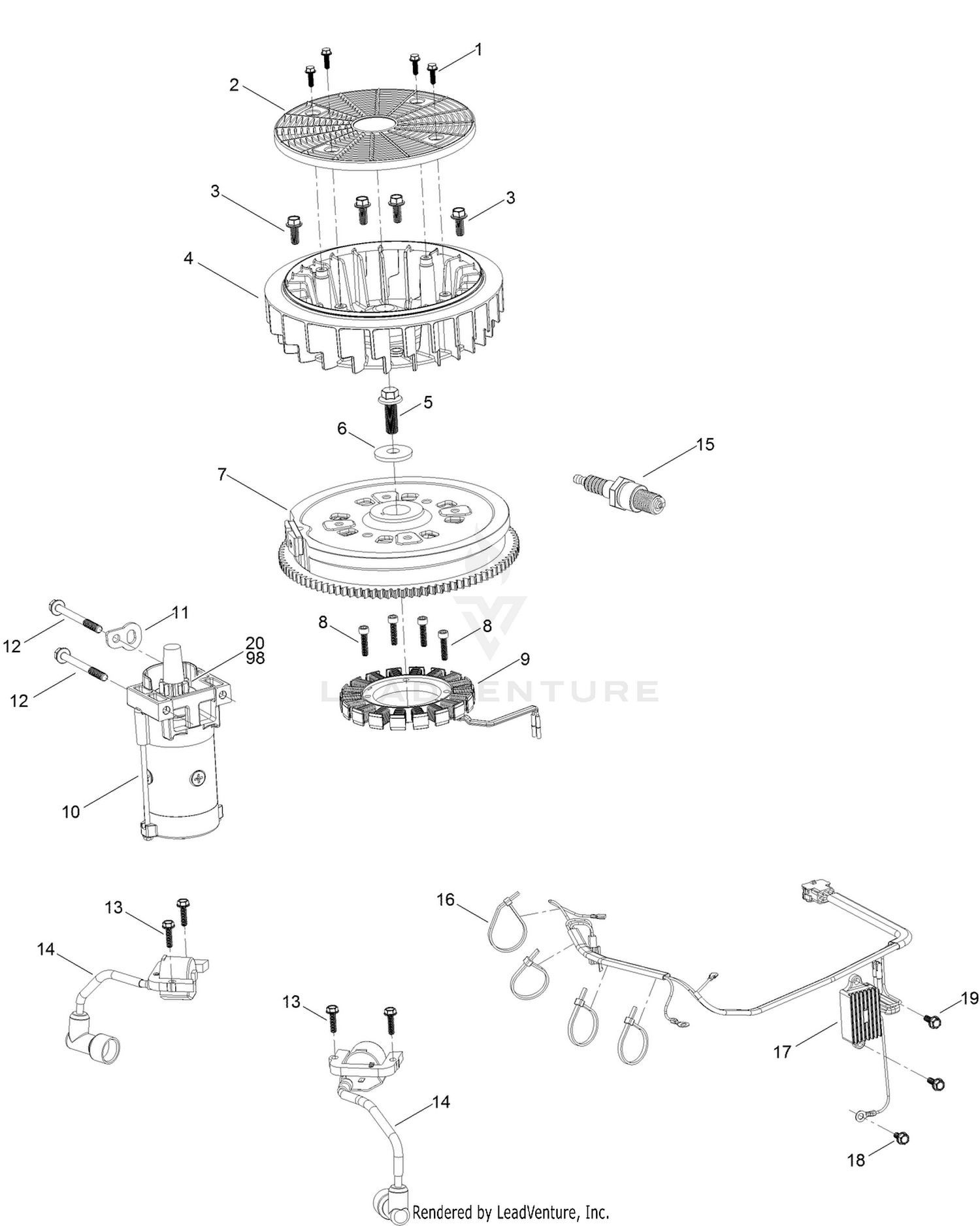 Flywheel and Starter Assembly  Engine Assembly No. 127-9041