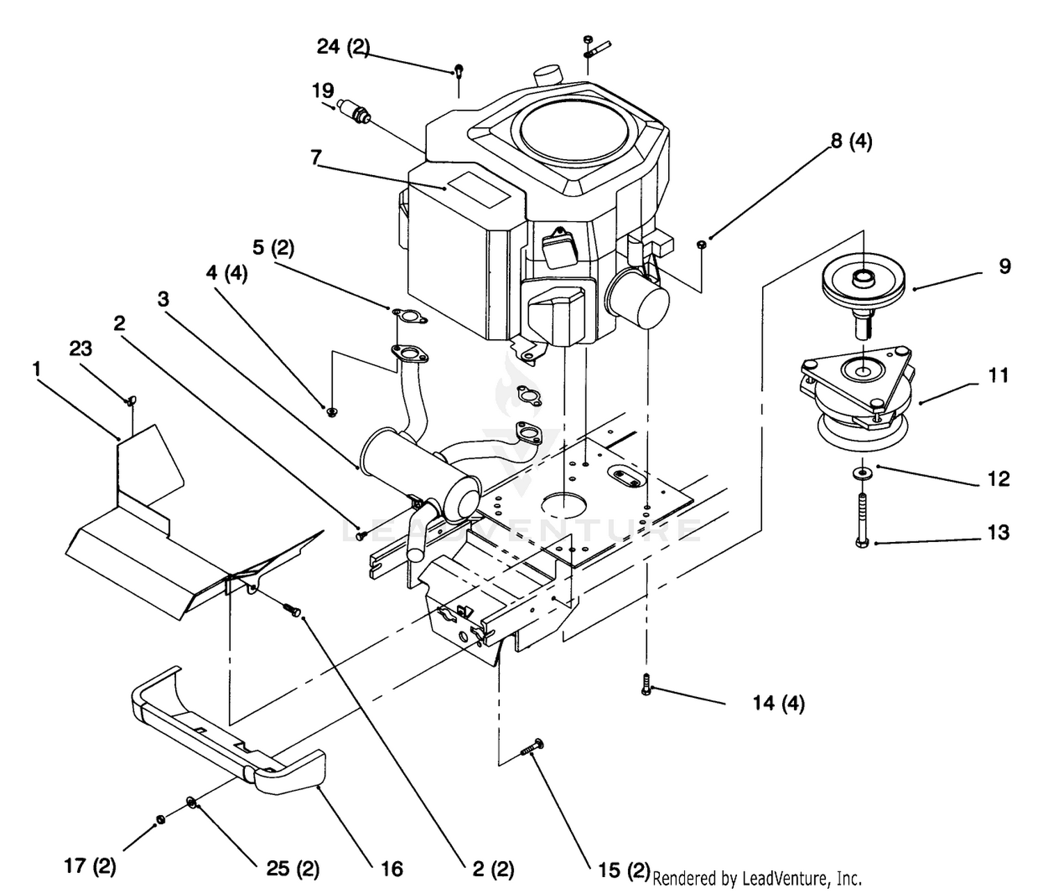 Twin Cylinder Engine, Muffler, And P.t.o.