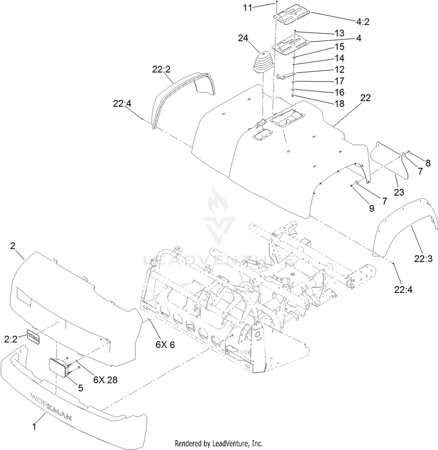 Bumper, Hood and Seat Base Assembly