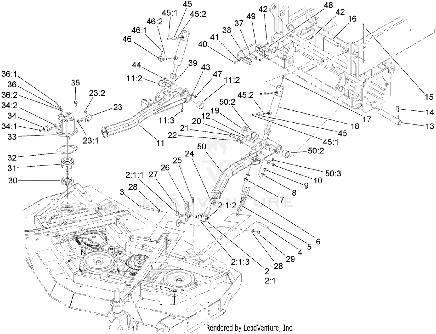Front Deck Lift Arm and Cylinder Assembly