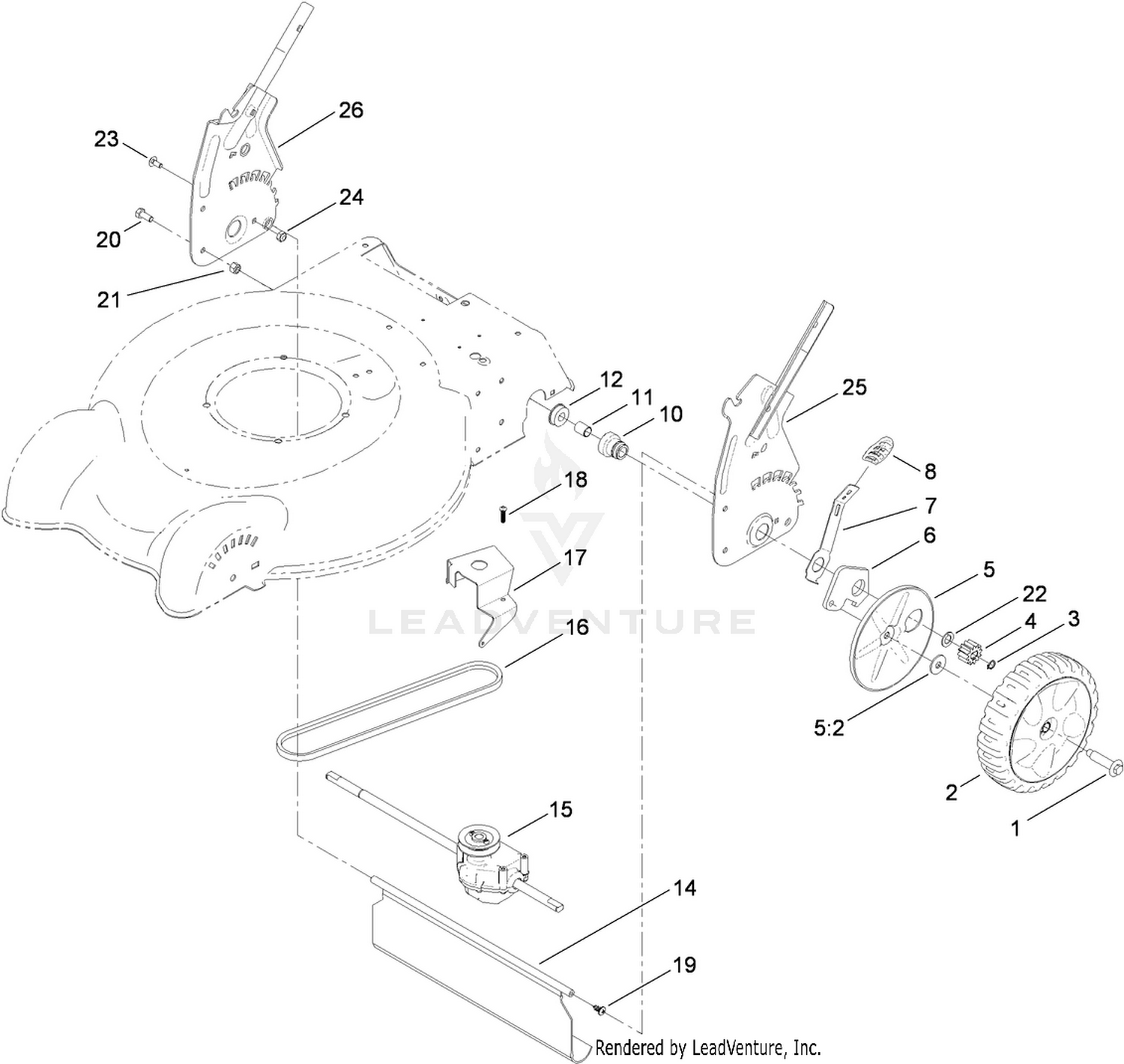 Transmission, Rear Wheel and Height-of-Cut Assembly