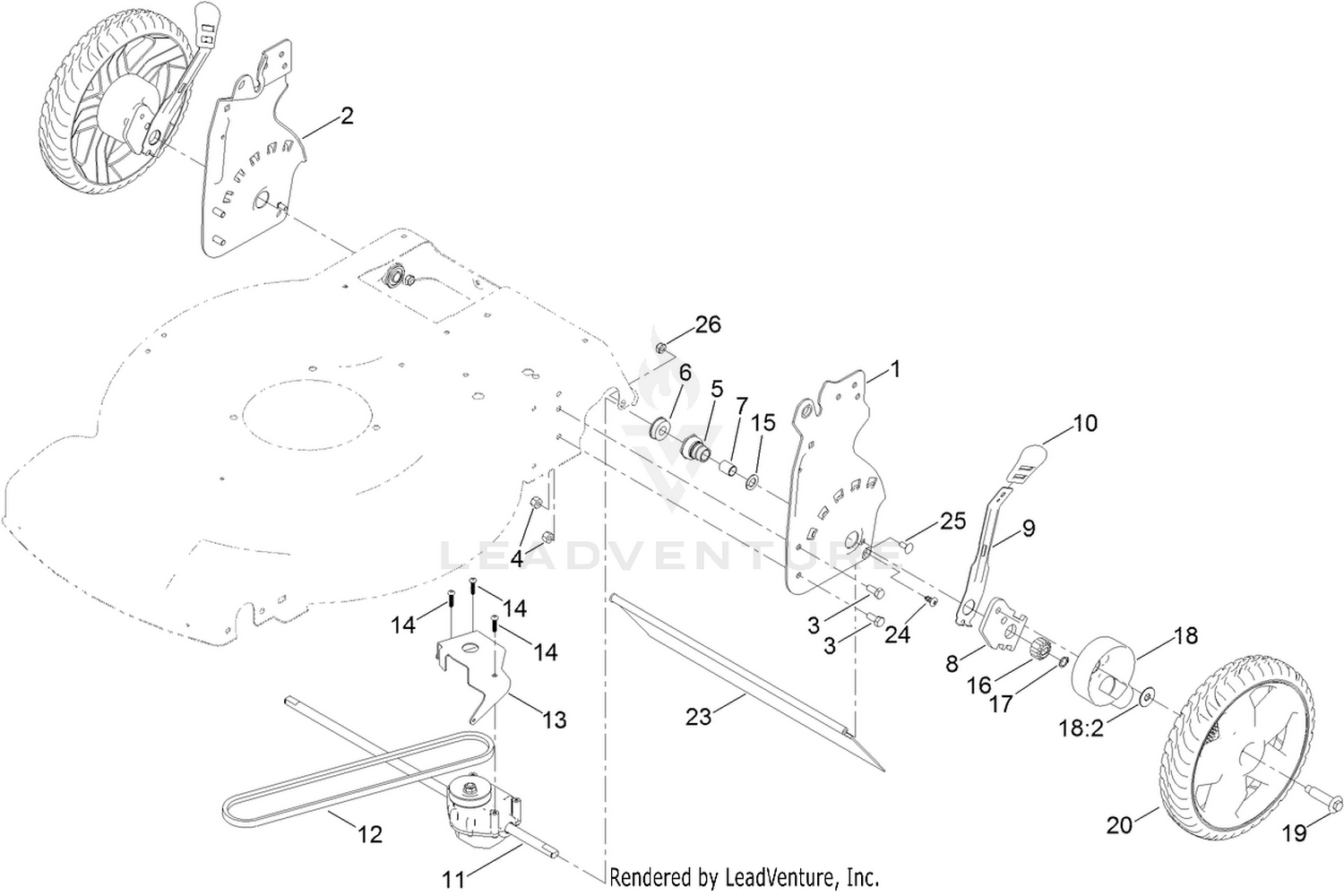 Rear Wheel and Height-of-Cut Assembly