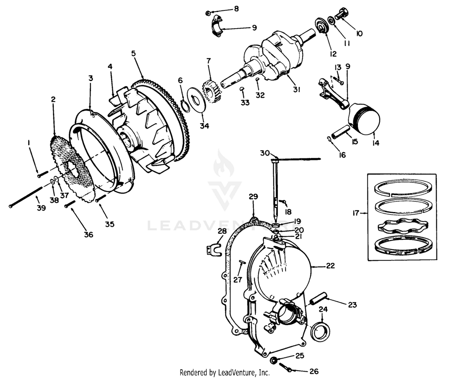 Engine, Onan Model No. B48g-Ga020 Type No. 4051c Crankshaft And Flywheel