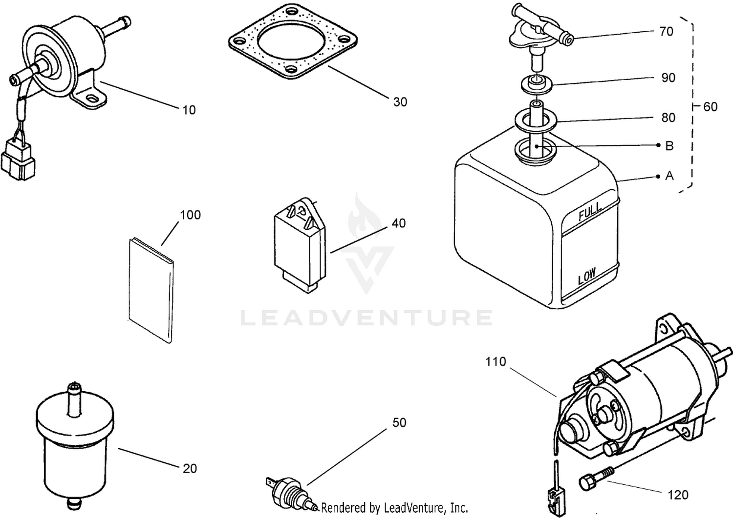 Starter, Overflow Bottle and Other Miscellaneous Part Assembly