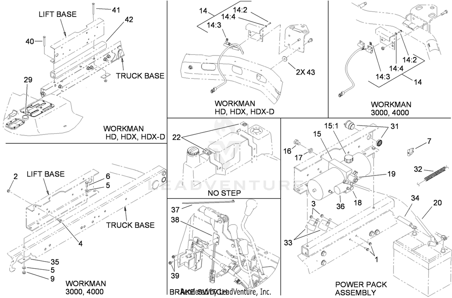 Lift Base, Power Pack, Leveling Switch  and Brake Switch Assembly