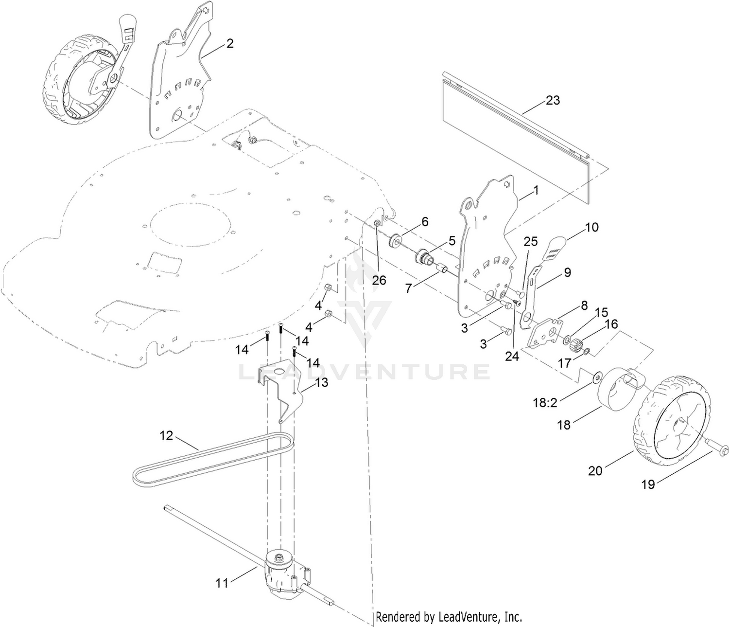 Rear Wheel and Height-of-Cut Assembly