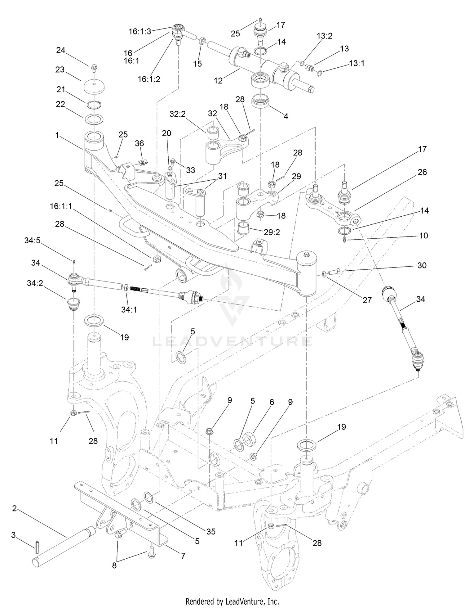 Front Axle and Tie Rod Assembly