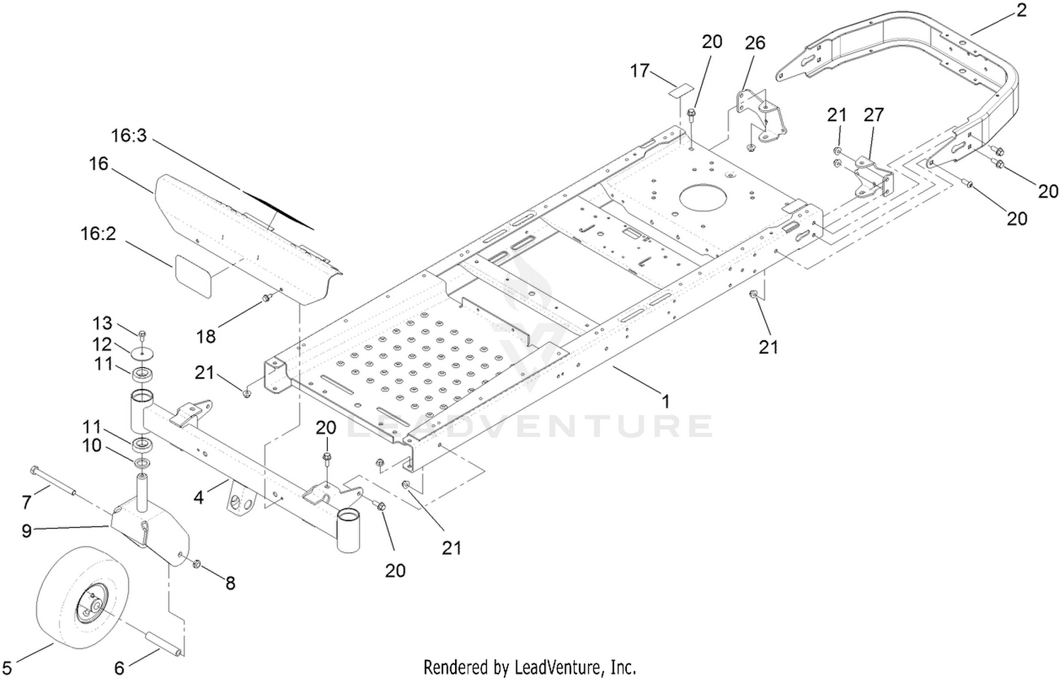 Frame, Front Axle and Caster Wheel Assembly