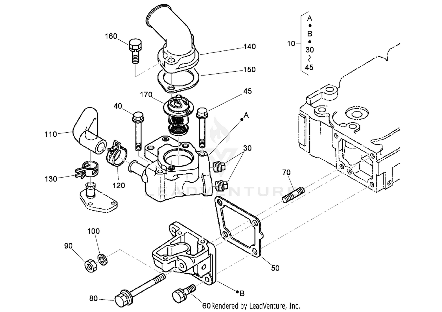 Water Flange and Thermostat Assembly