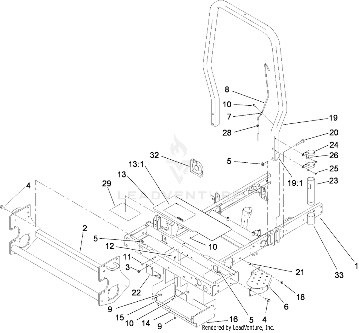 Frame, Platform and  Roll-Over-Protection System Assembly