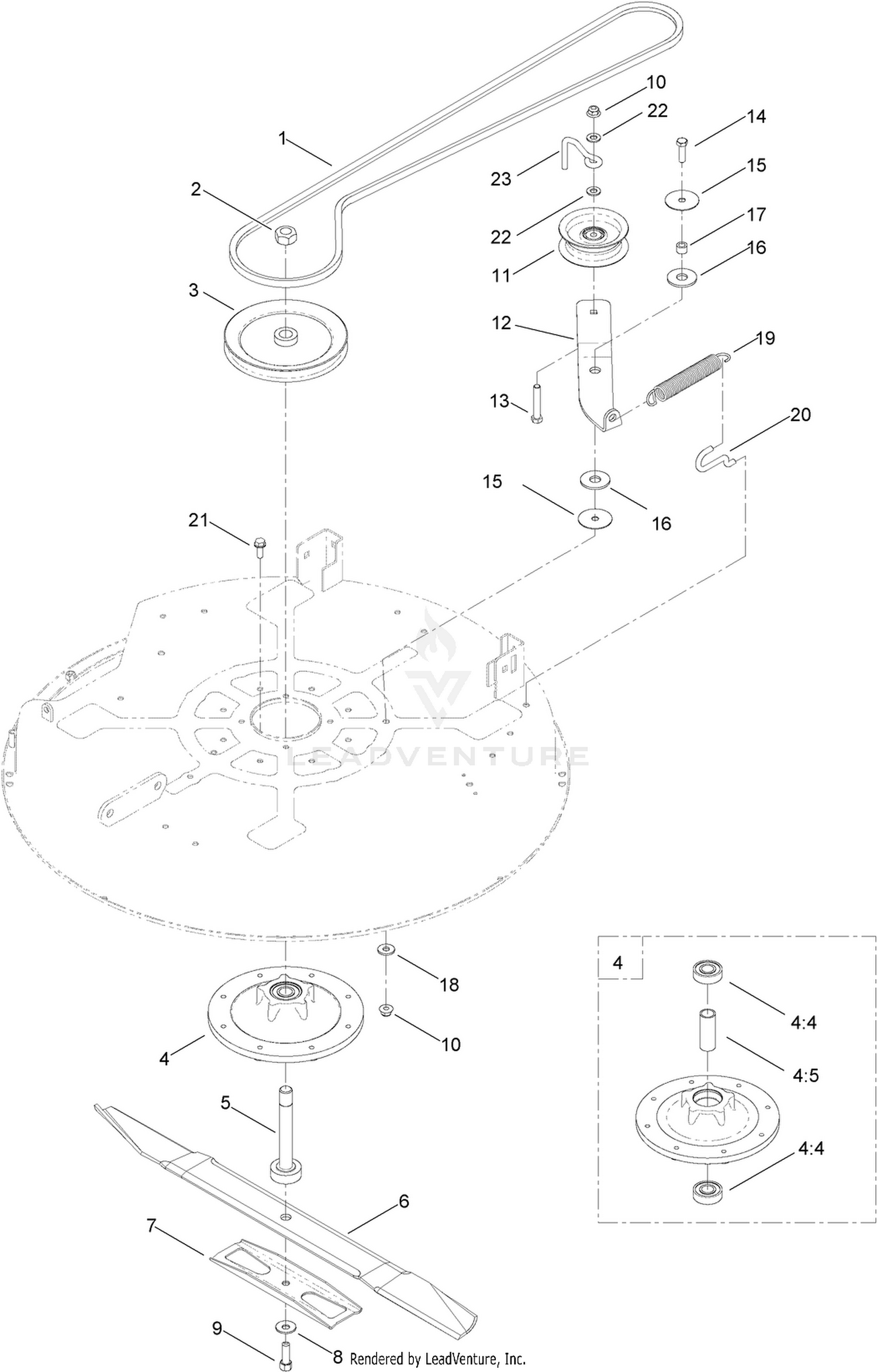 32 Inch Deck, Belt and Blade Assembly