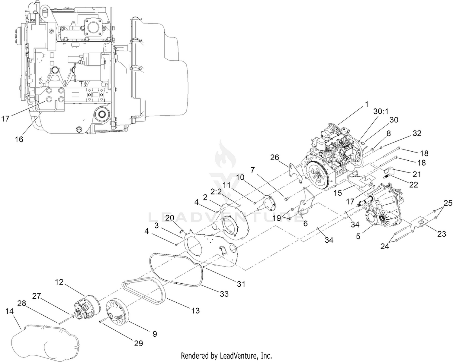 Engine, Transaxle and Clutch Assembly