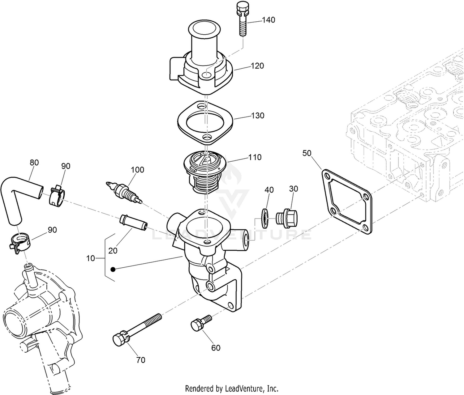 Water Flange and Thermostat Assembly