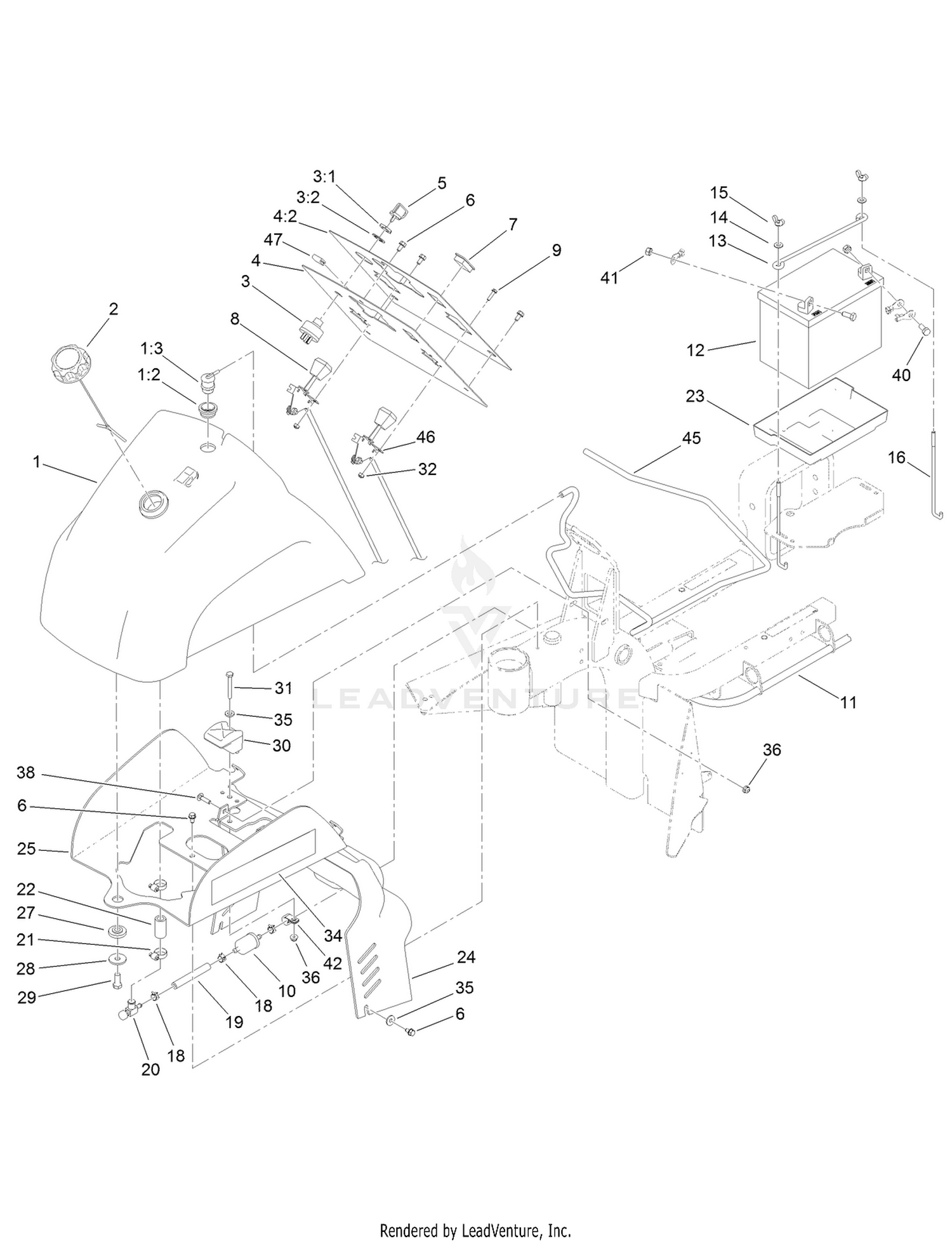 Fuel Tank and Battery Assembly