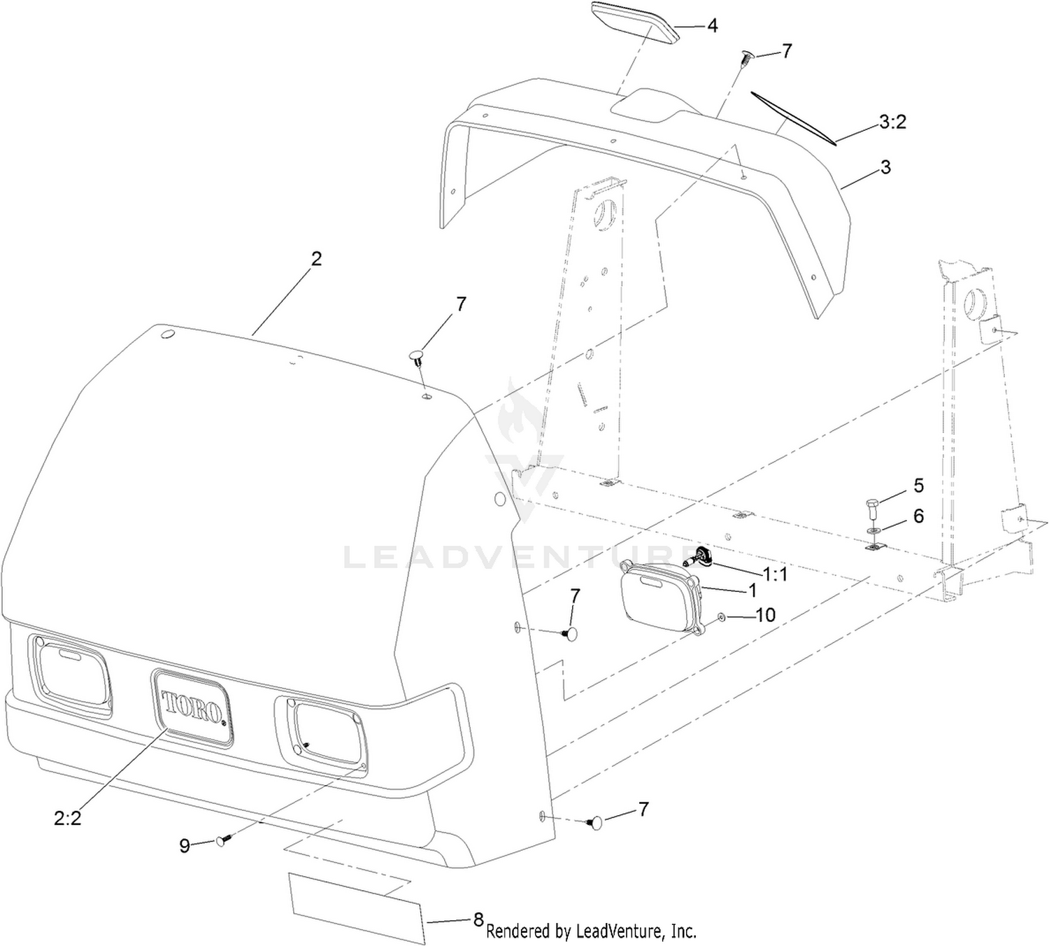 Hood, Dash and Headlight Assembly