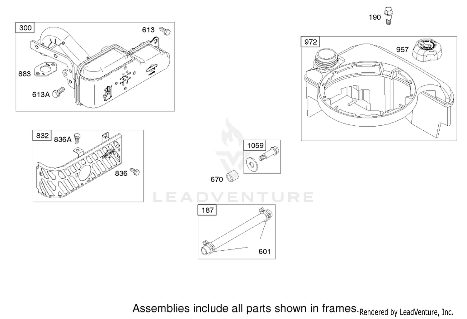 Muffler and Fuel Tank Assembly Briggs and Stratton Model 122607-0116-E1