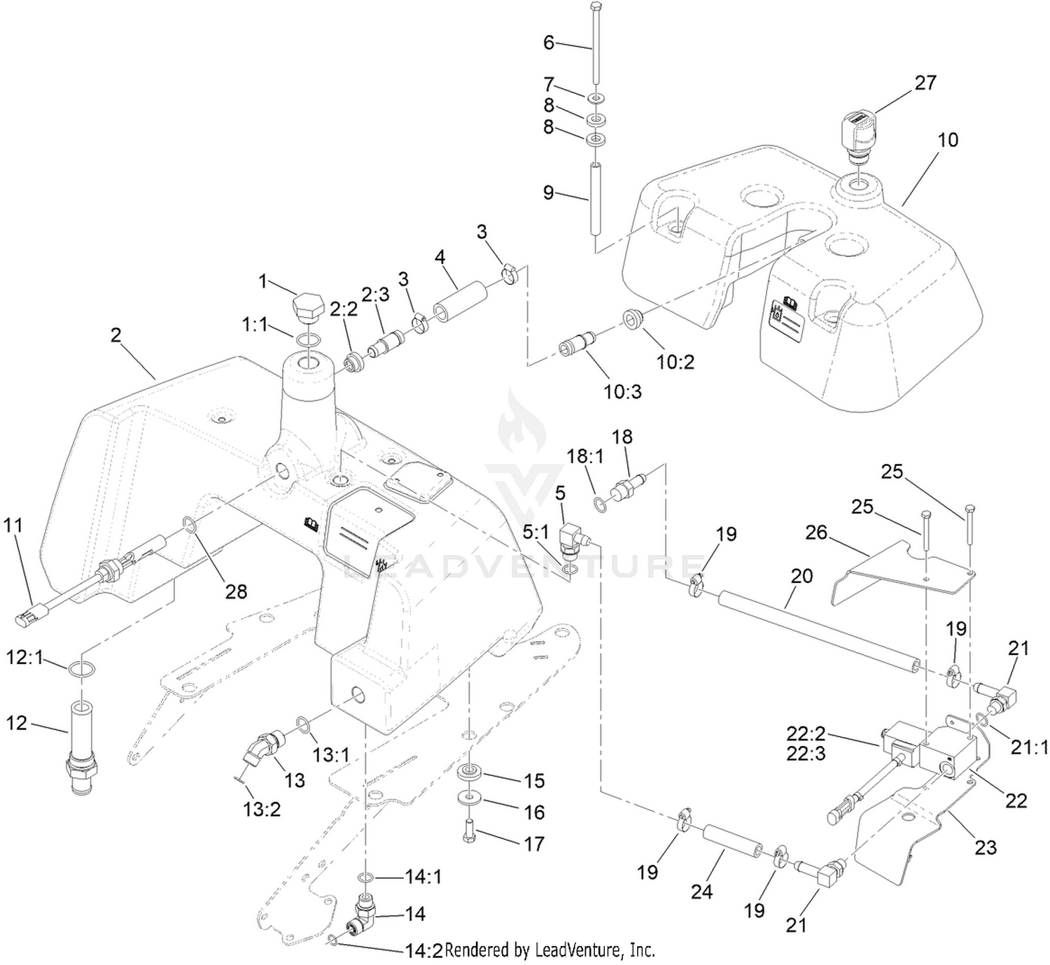 Hydraulic Tank and Leak Detector Assembly
