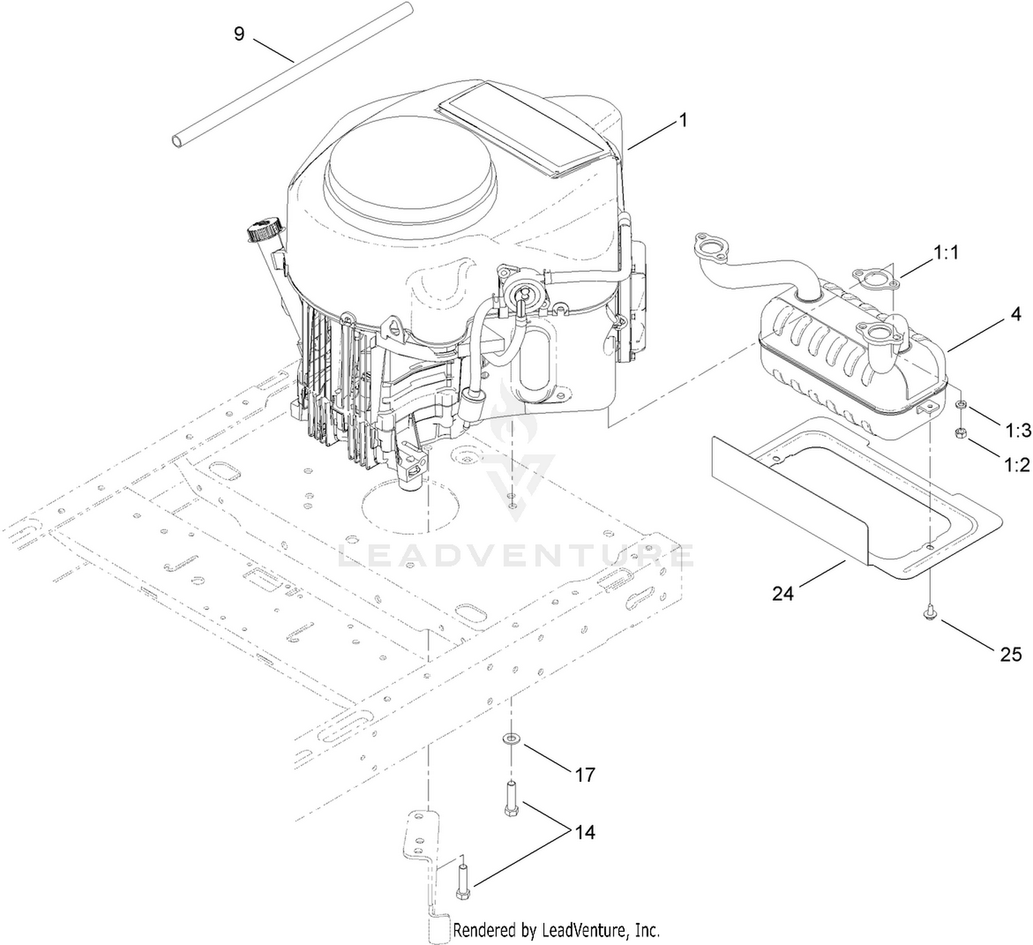 Engine and Muffler Assembly