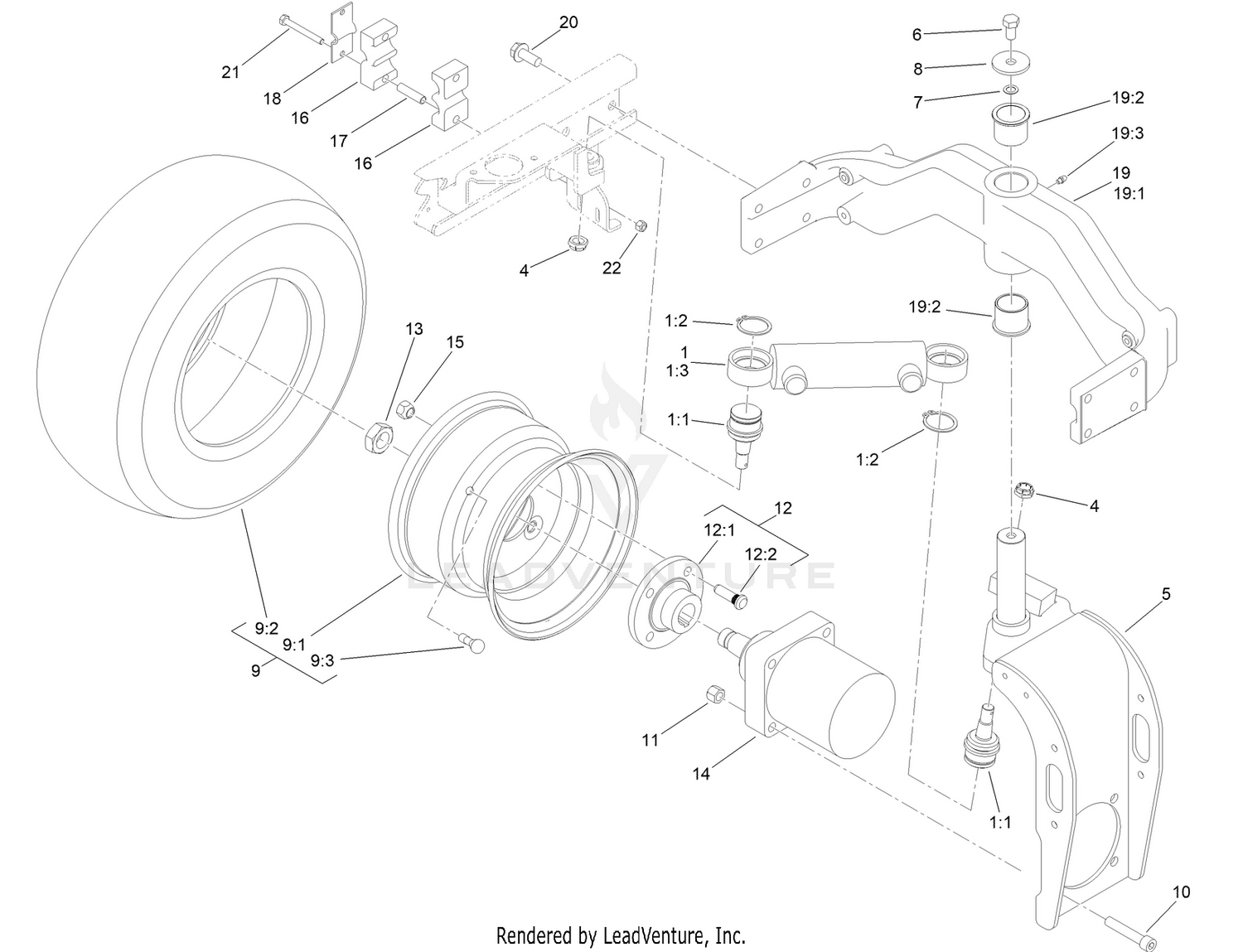 Rear Fork and Tire Assembly