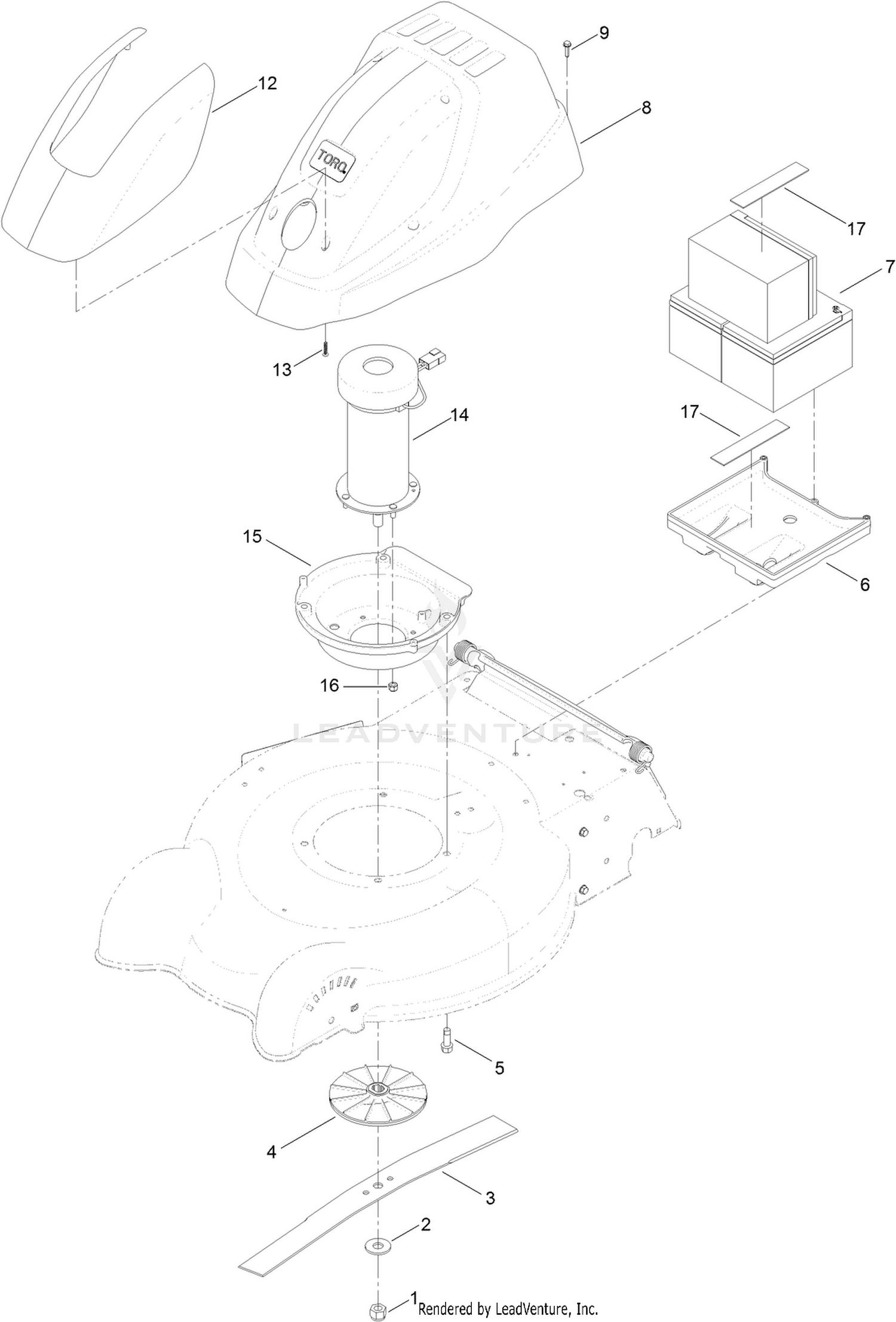 Shroud, 36 Volt Motor and Battery Assembly