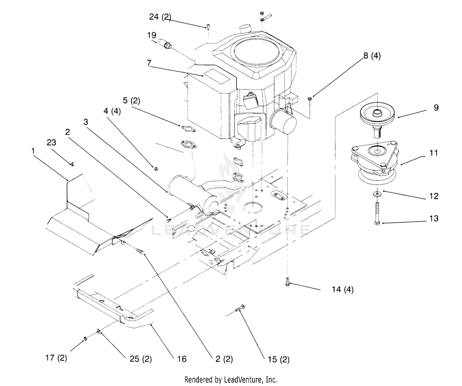 Twin Cylinder Engine, Muffler, And P.t.o.