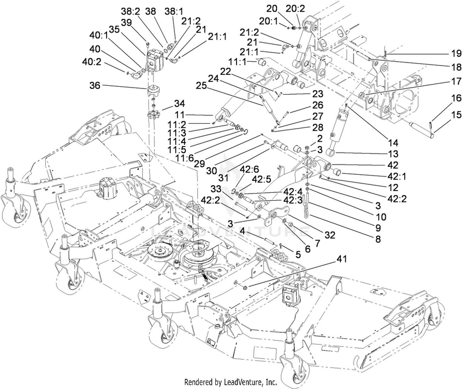 Front Deck, Lift Arm and Cylinder Assembly