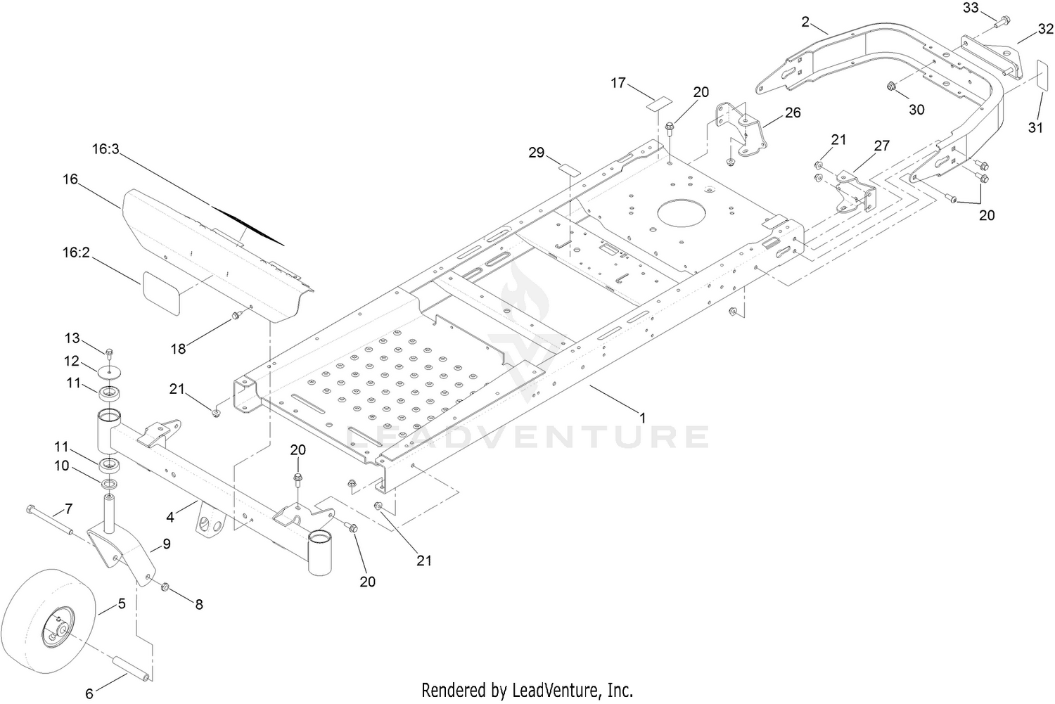 Frame, Front Axle and Caster Wheel Assembly