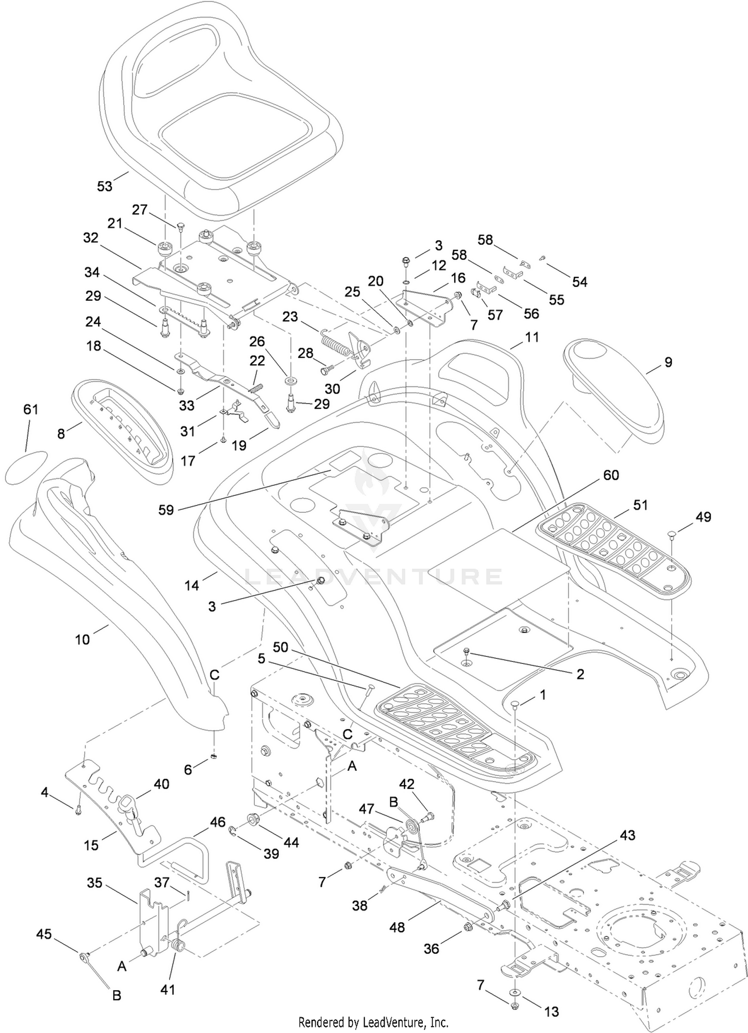 Seat, Fender and Deck Lift Assembly