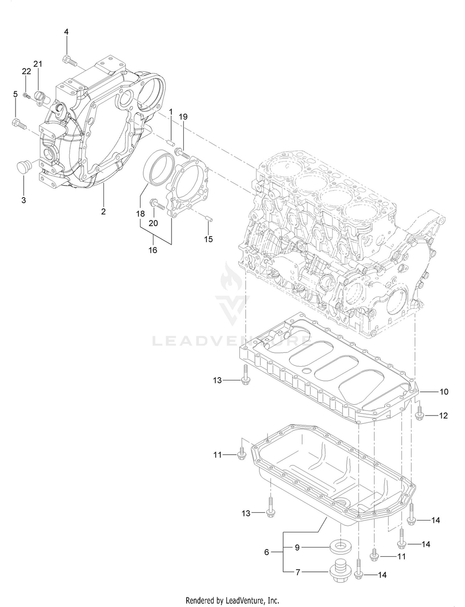 Flywheel Housing and Oil Sump Assembly