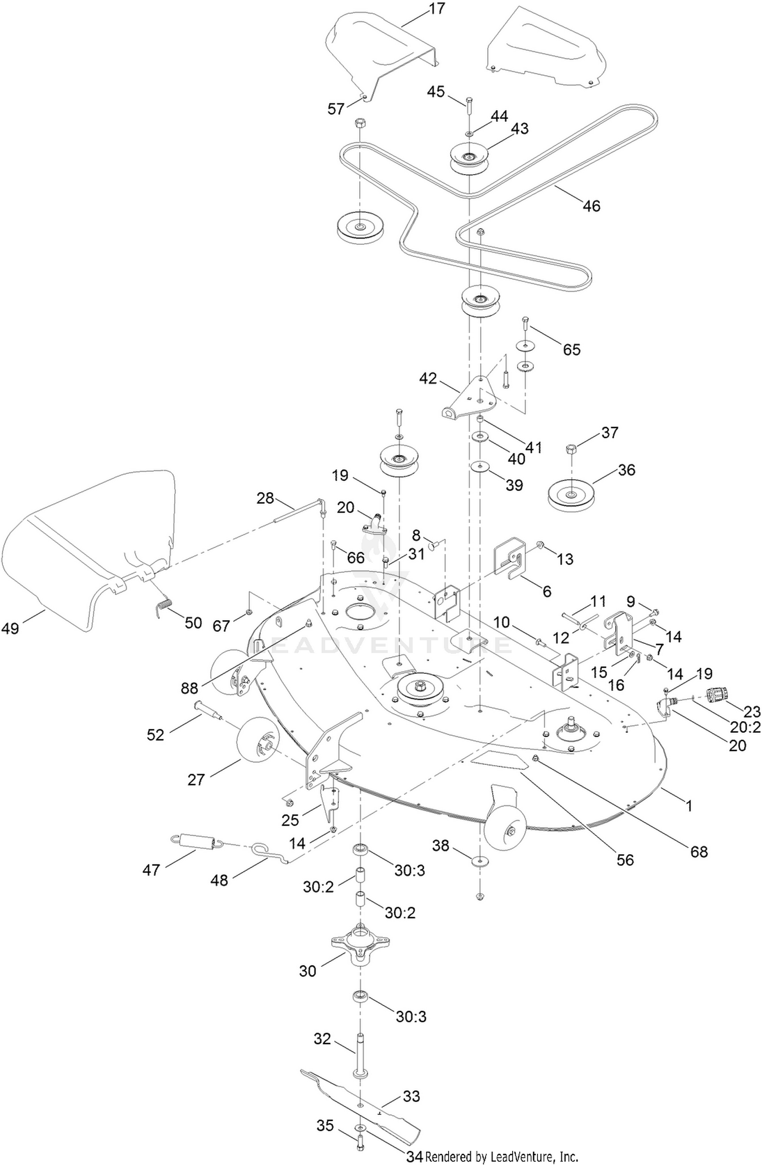 50 Inch Deck, Belt and Blade Assembly