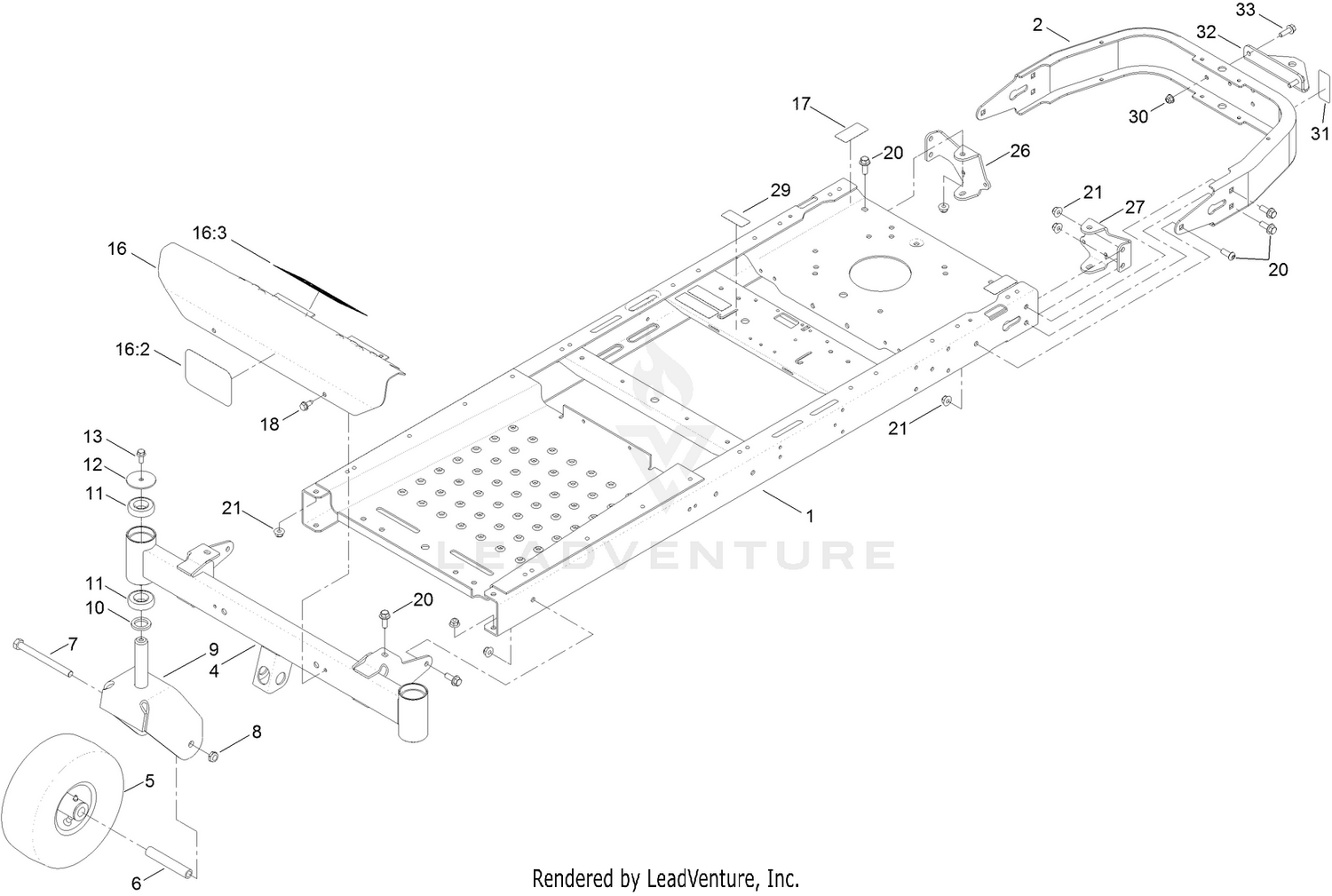 Frame, Frame Axle and Caster Wheel Assembly