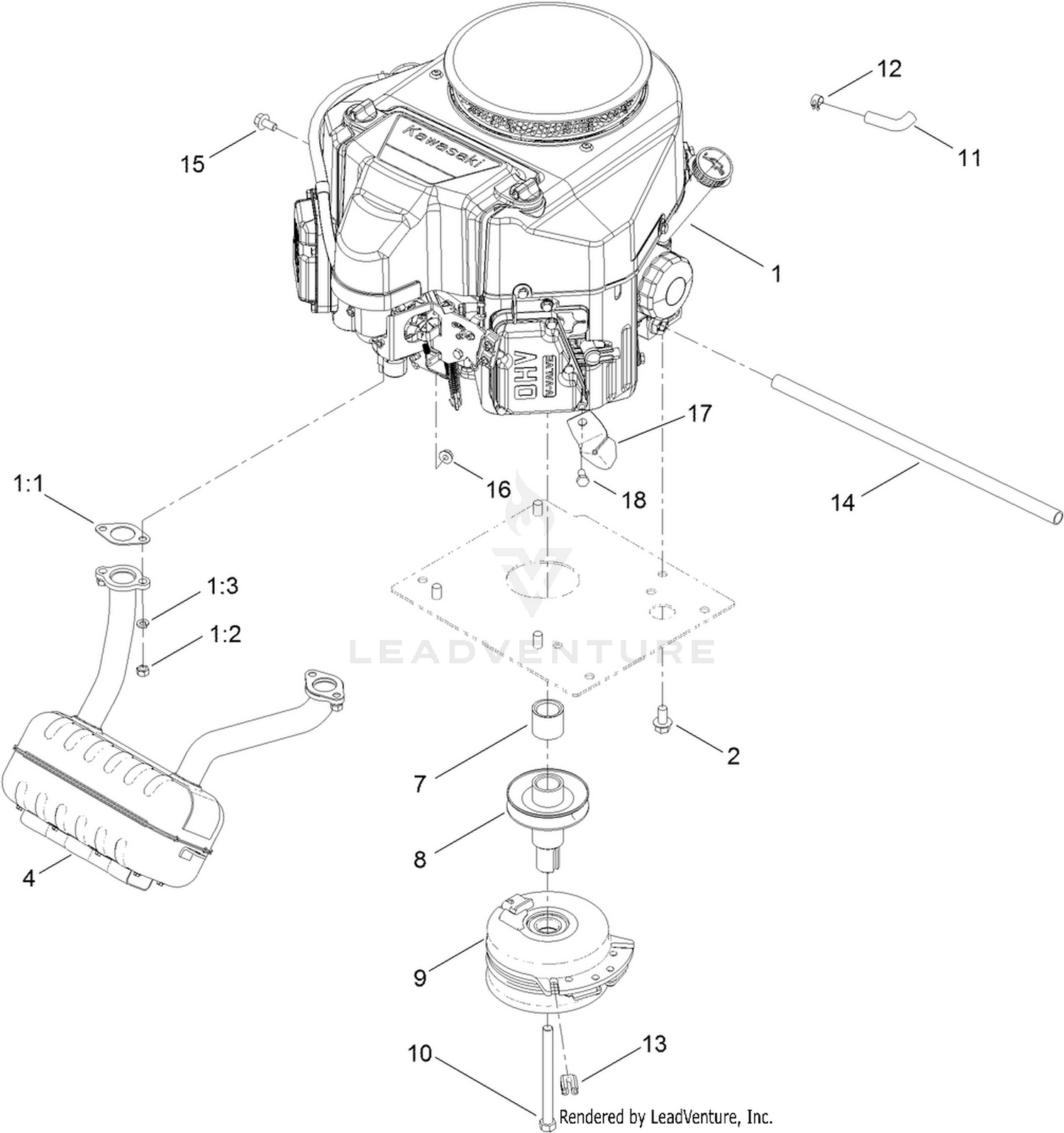 Engine, Muffler and Clutch Assembly