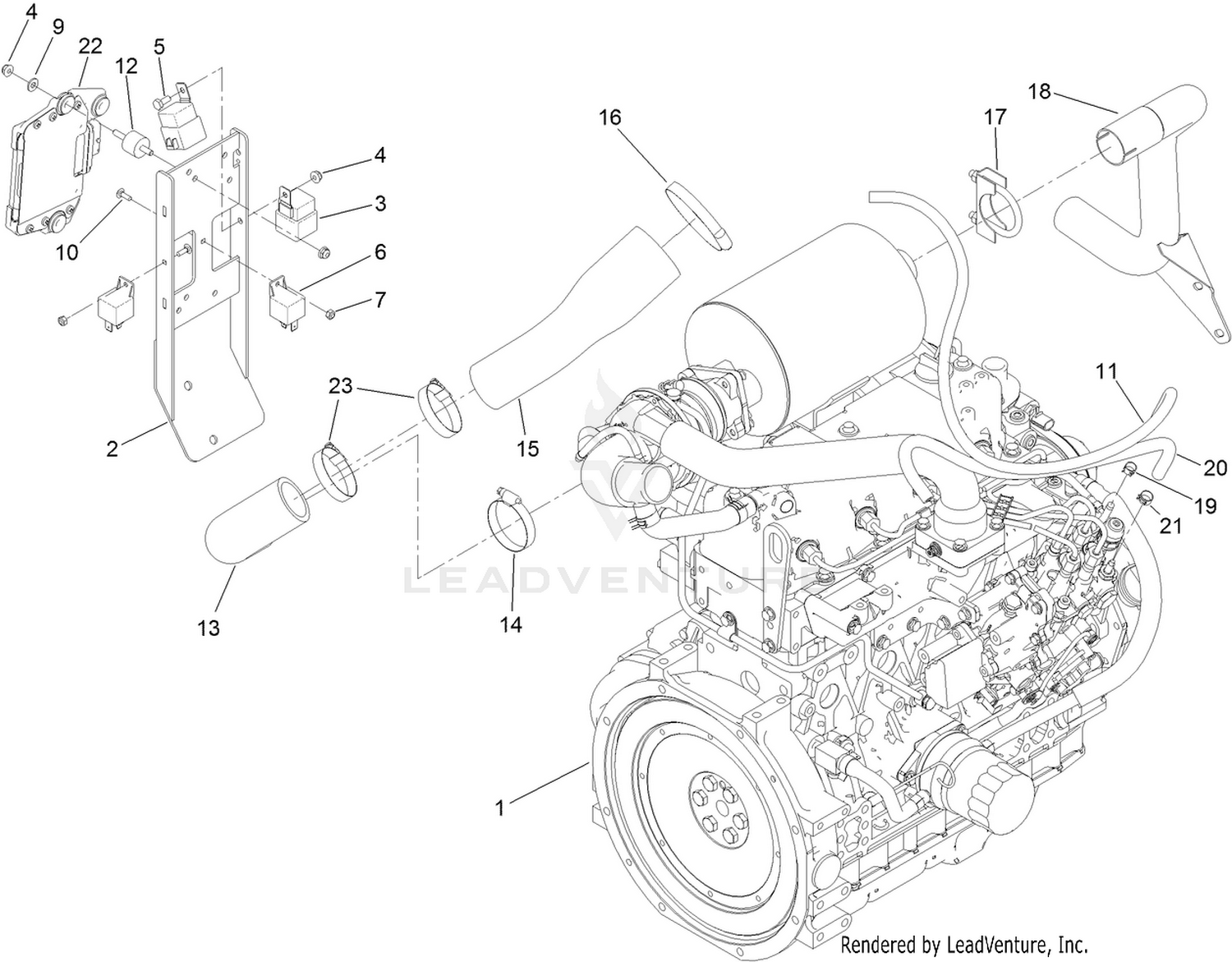 Engine, Intake and Exhaust Assembly