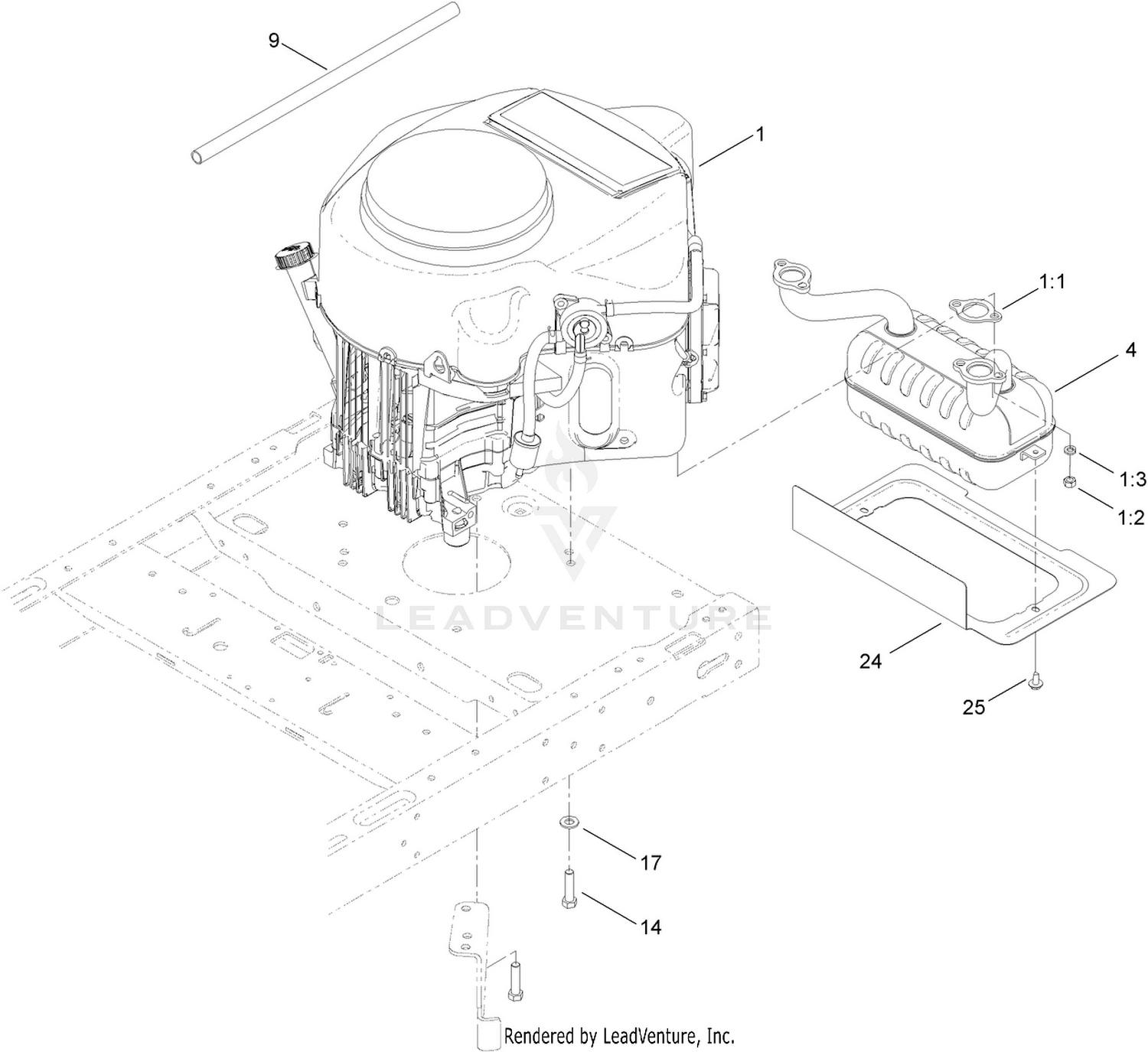 Engine and Muffler Assembly
