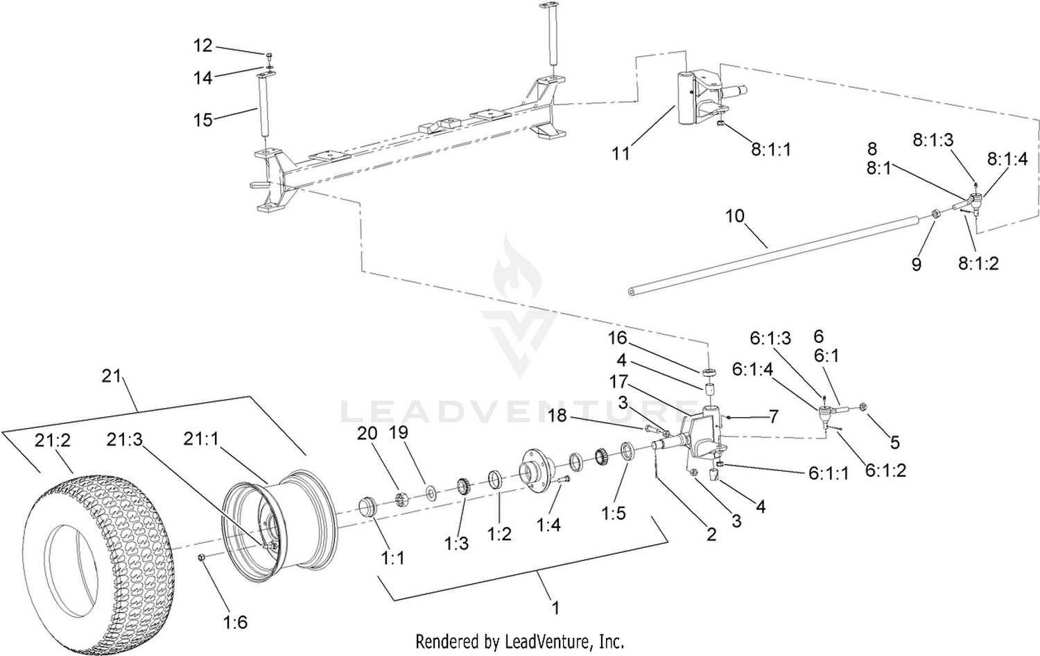 Front Wheel, Tie Rod and Spindle Assembly