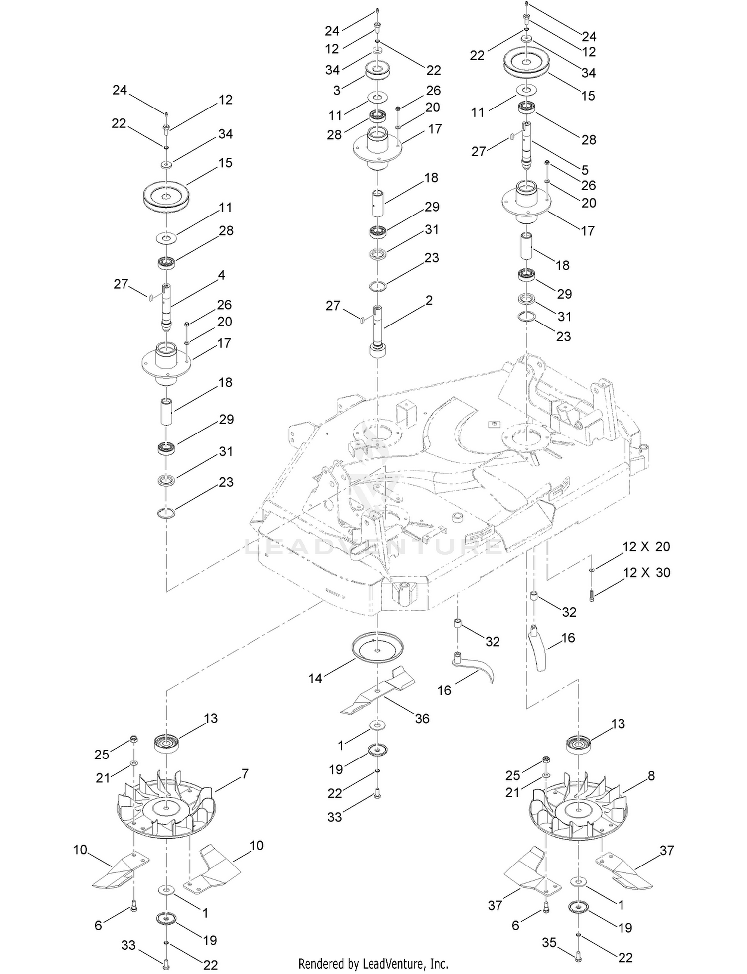 132 cm Cutting Deck Blade and Pulley Assembly